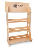 Custom-printed wooden shelf stand with collapsible design 