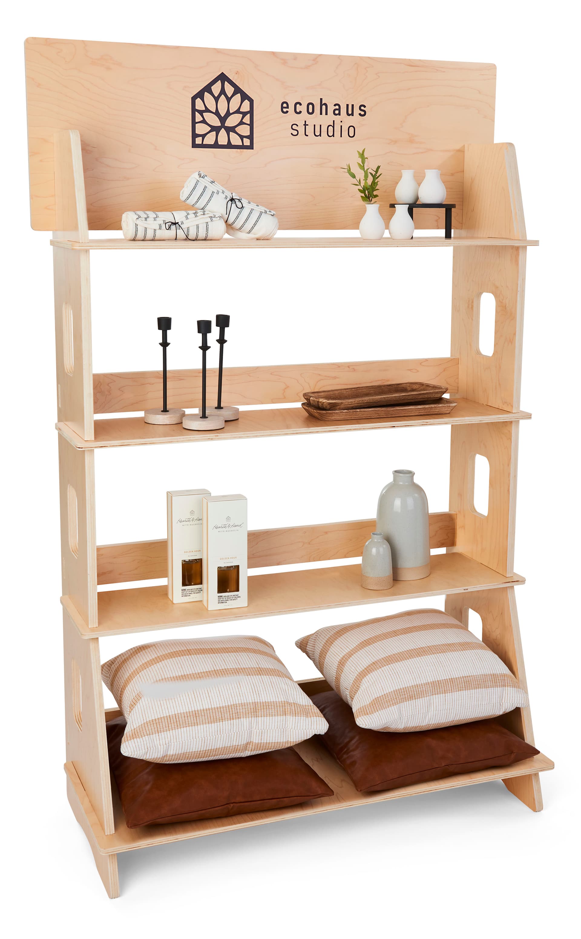 Custom-printed wooden shelf stand with 37 x 8 printing area 