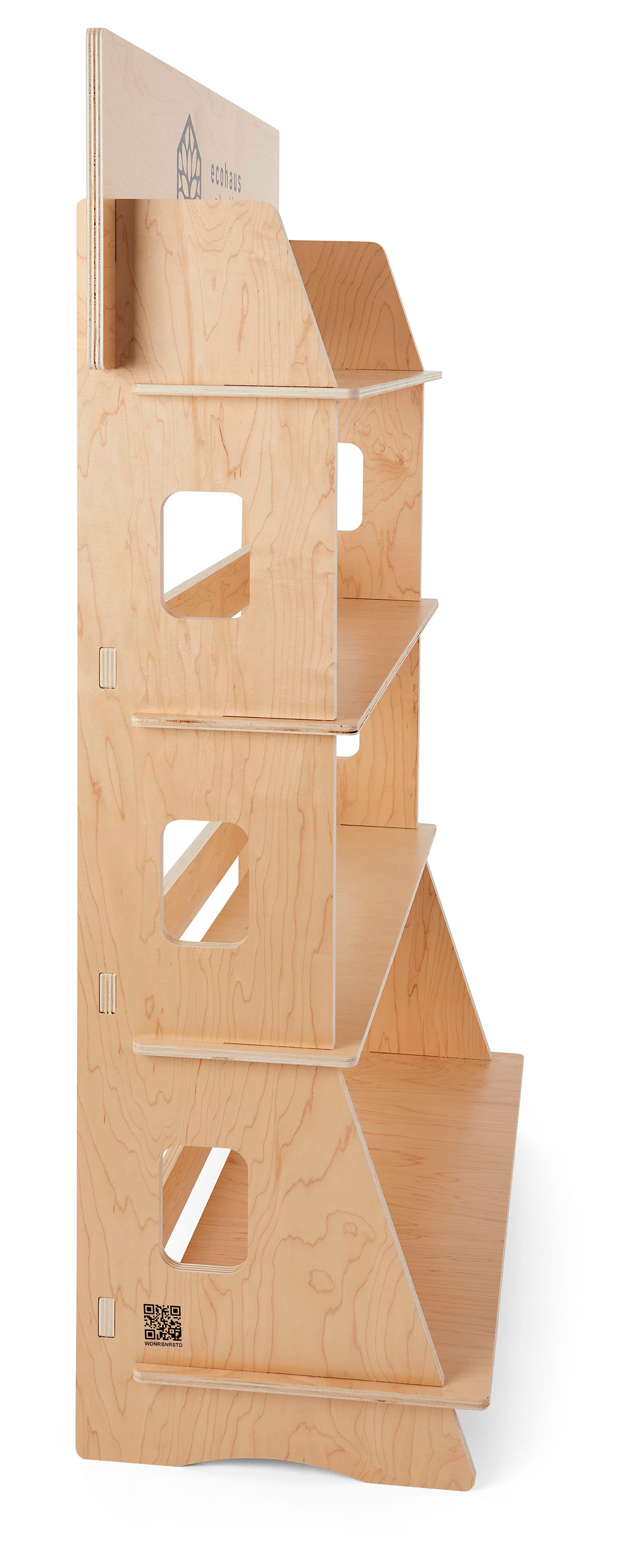 Custom-printed wooden shelf stand with four tiers 