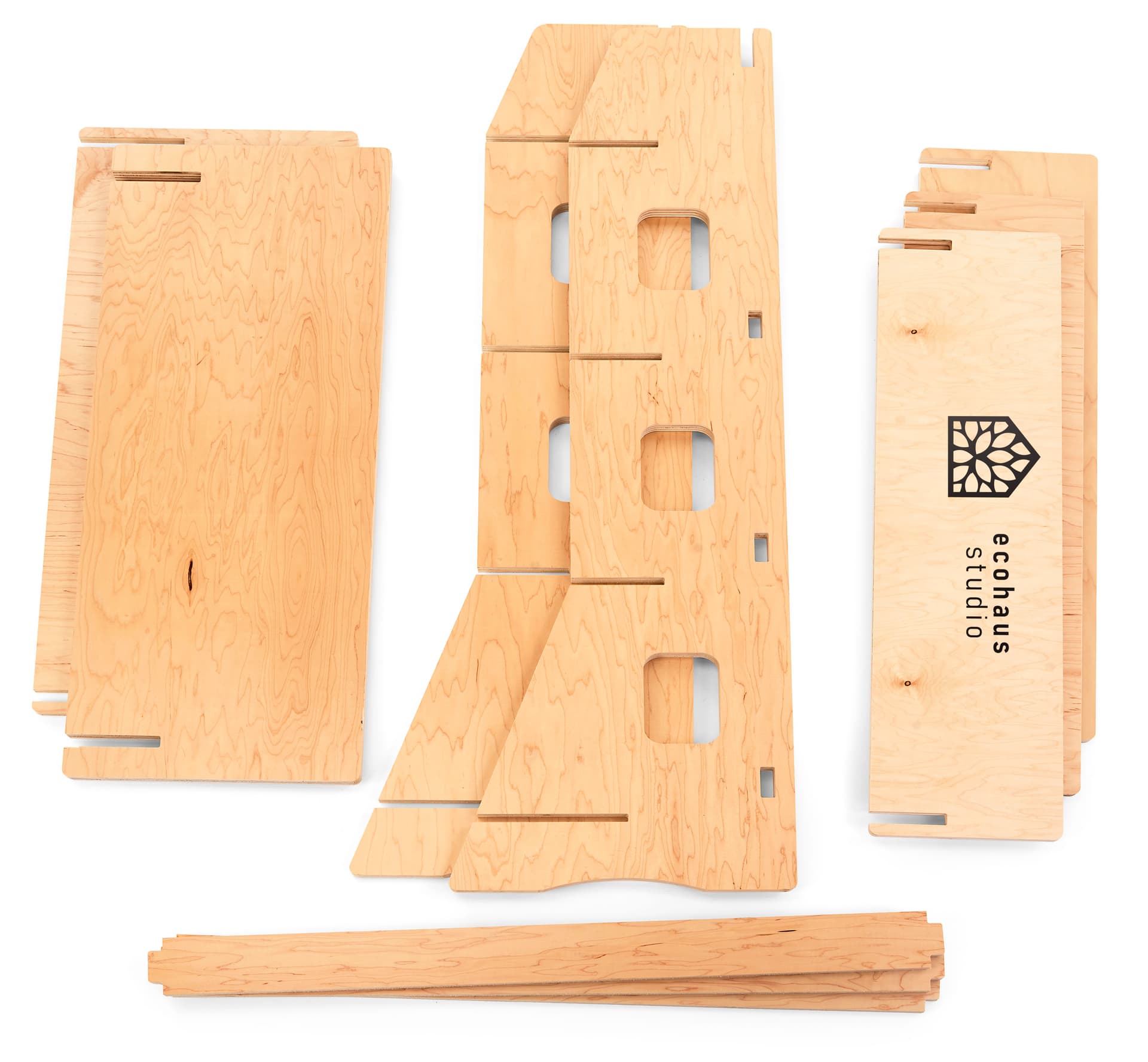 Custom-printed wooden shelf stand with flat pack design 