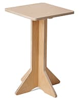 Collapsible wooden retail pedestal with 26 inch tall legs 