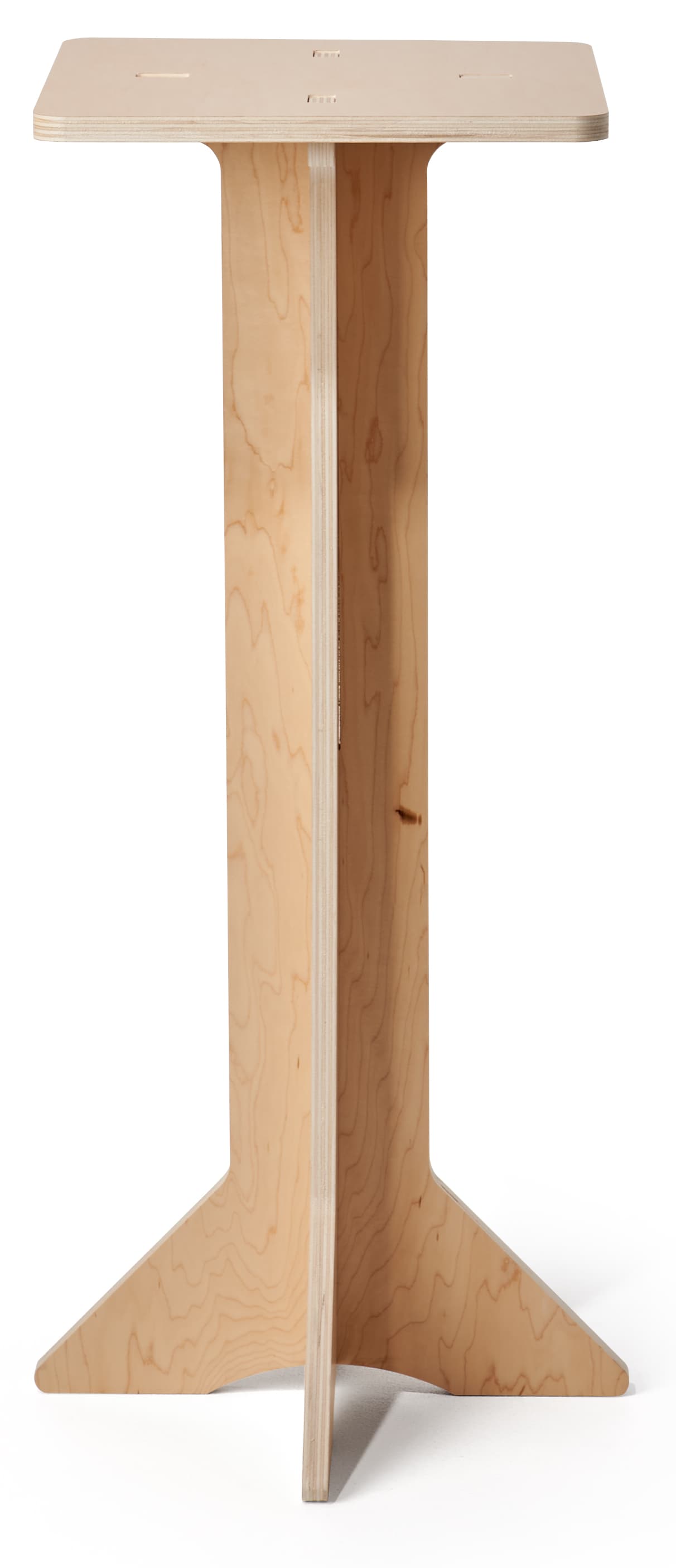Flat pack retail table with floor standing placement 