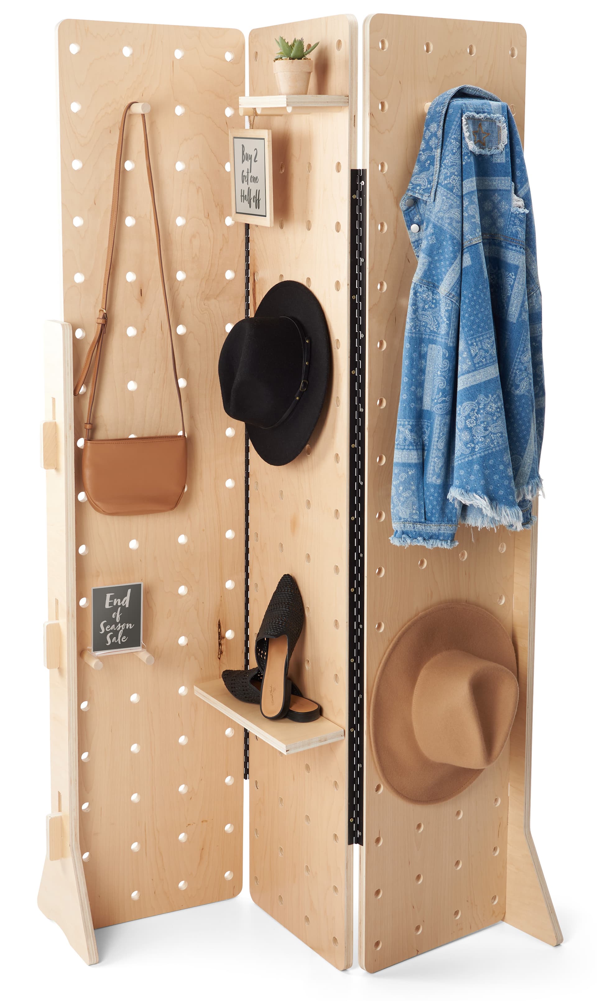 Folding pegboard display with a multitude of merchandising customization