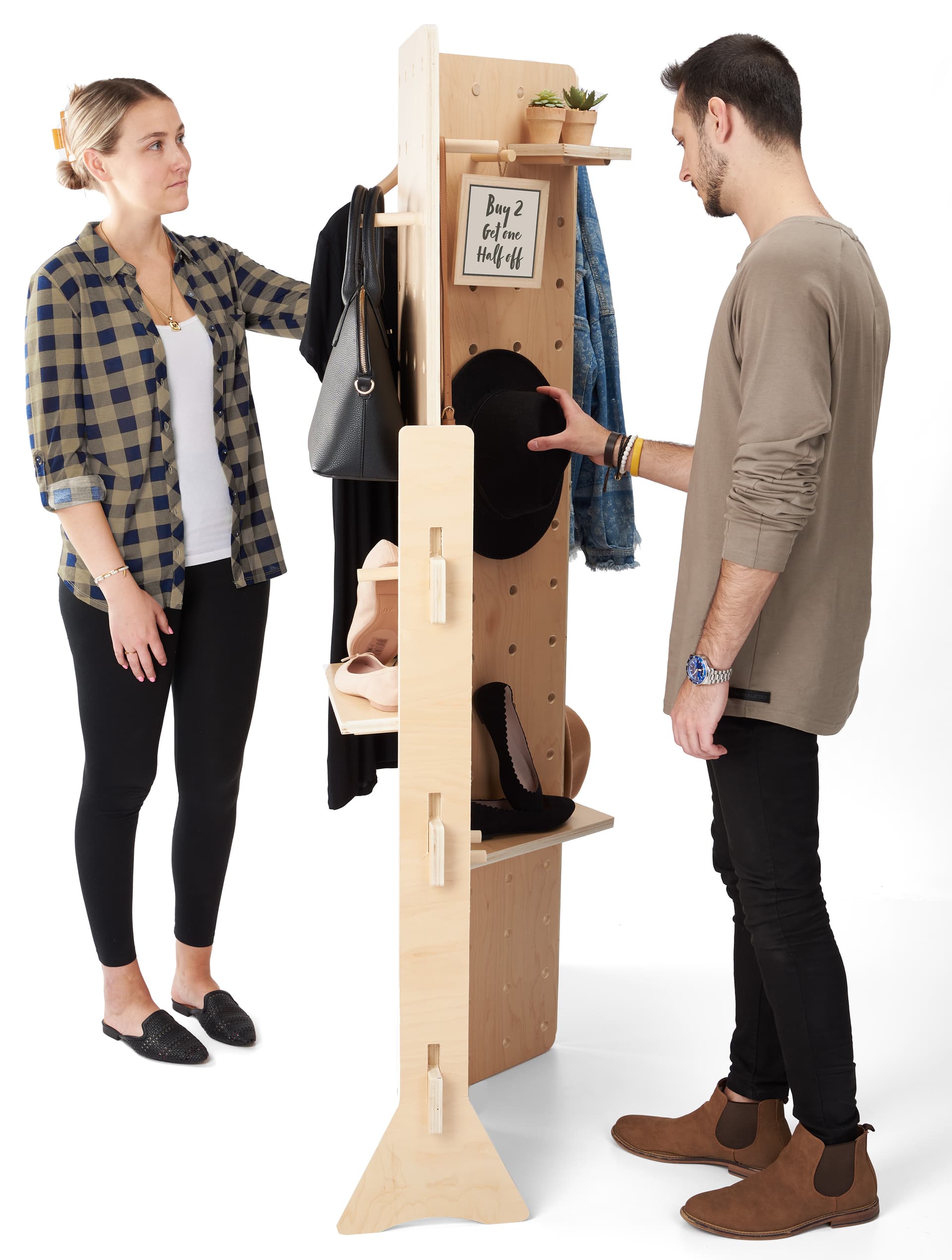 Folding pegboard display with two sides of merchandising