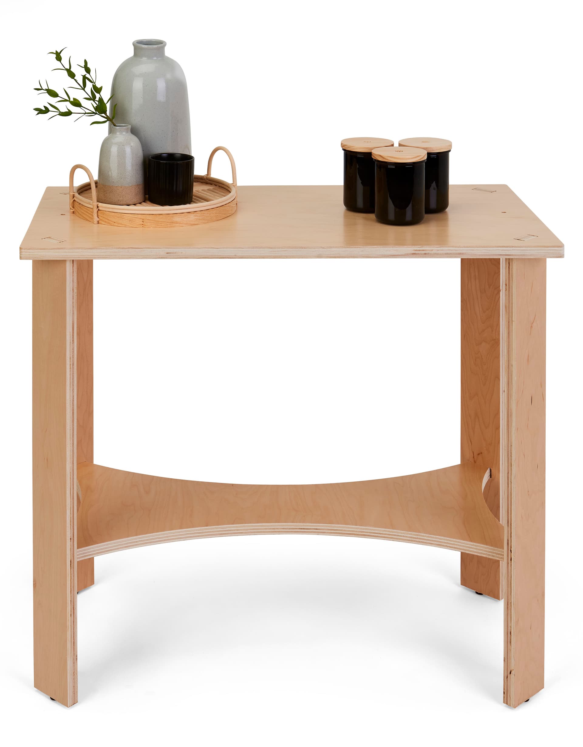 Wooden knockdown display table with 40 pound maximum weight capacity 