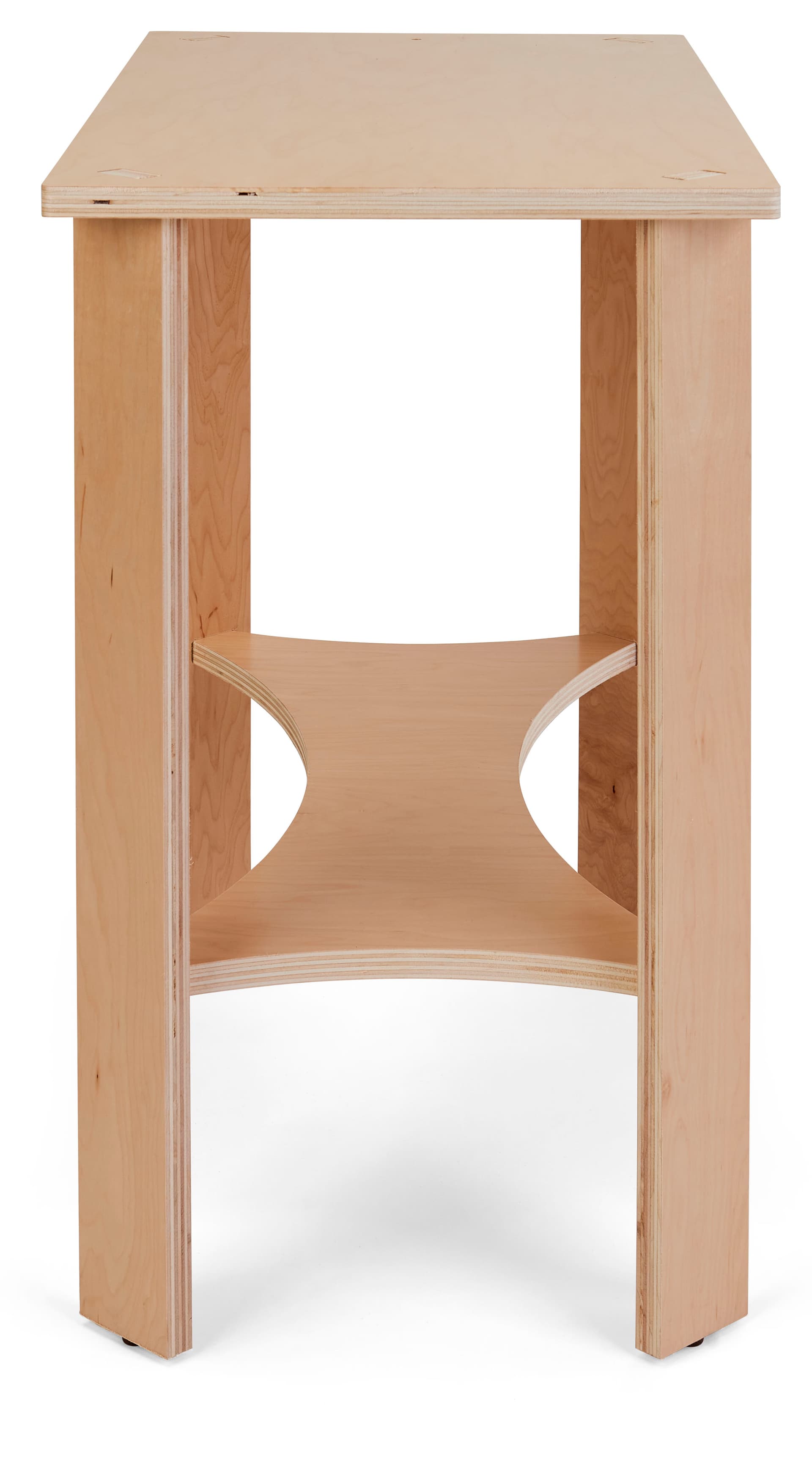 Wooden knockdown display table with floor standing placement