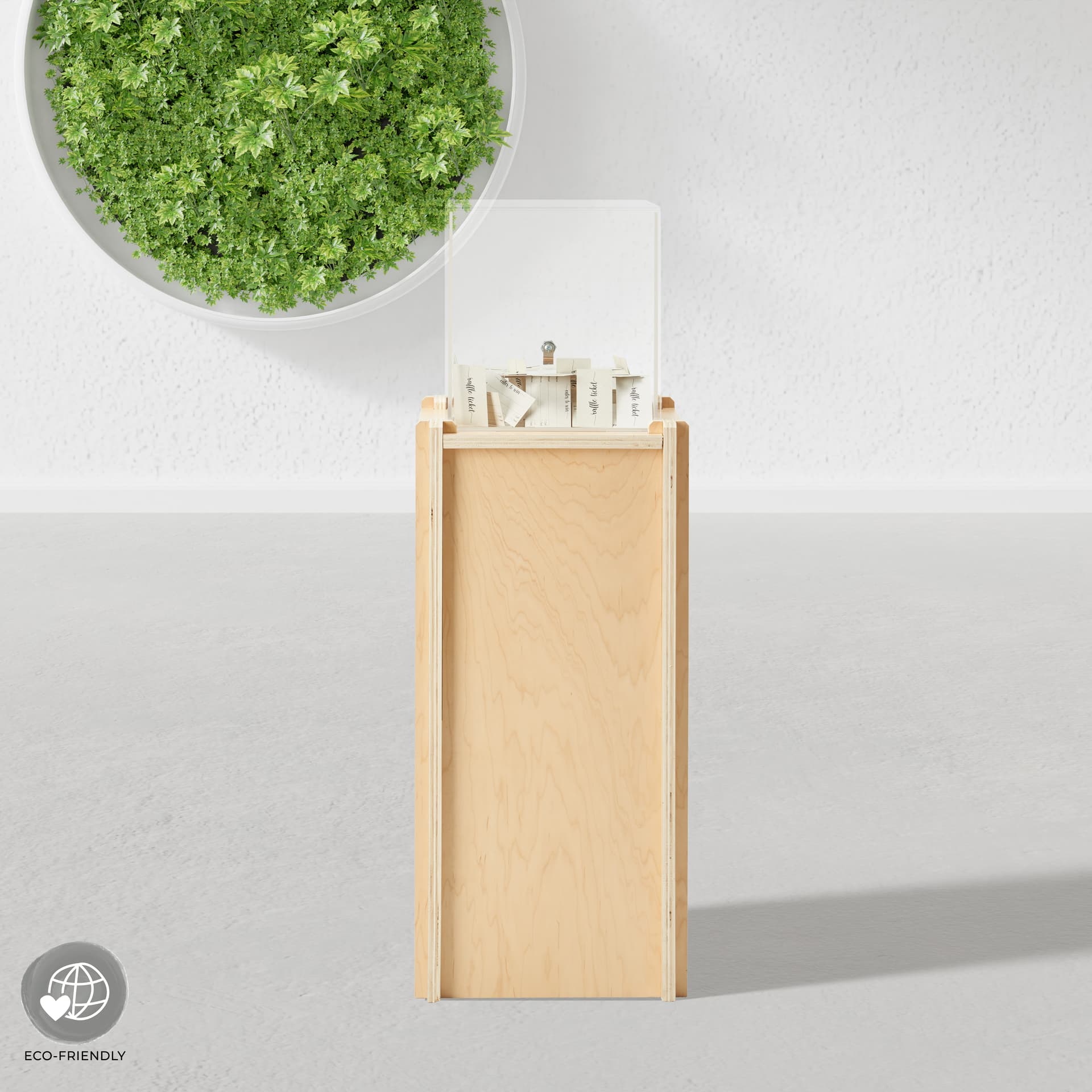 Floor standing donation box with 0.22 inch thick acrylic material