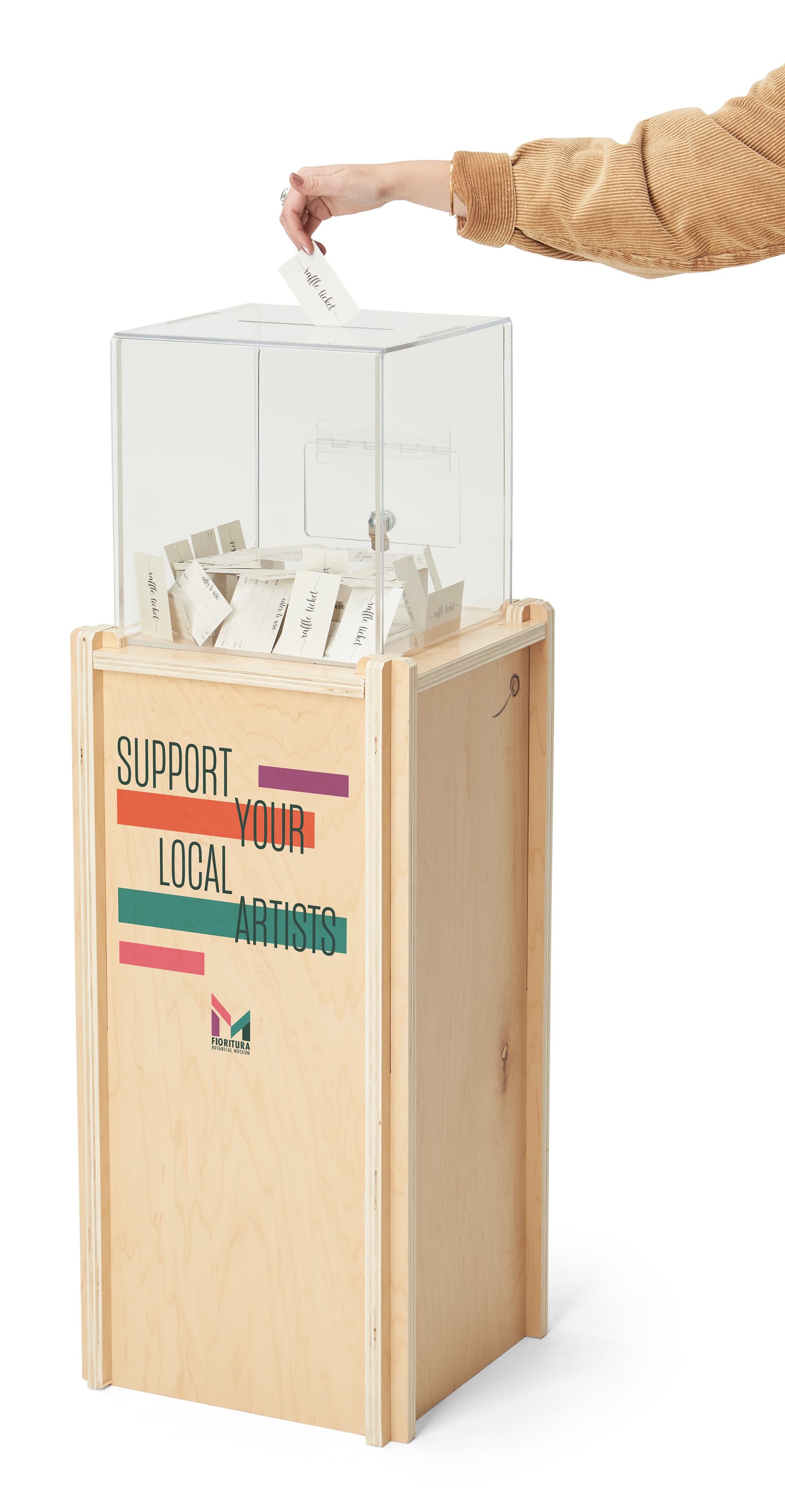 Custom printed donation box with overall height of 44 inches