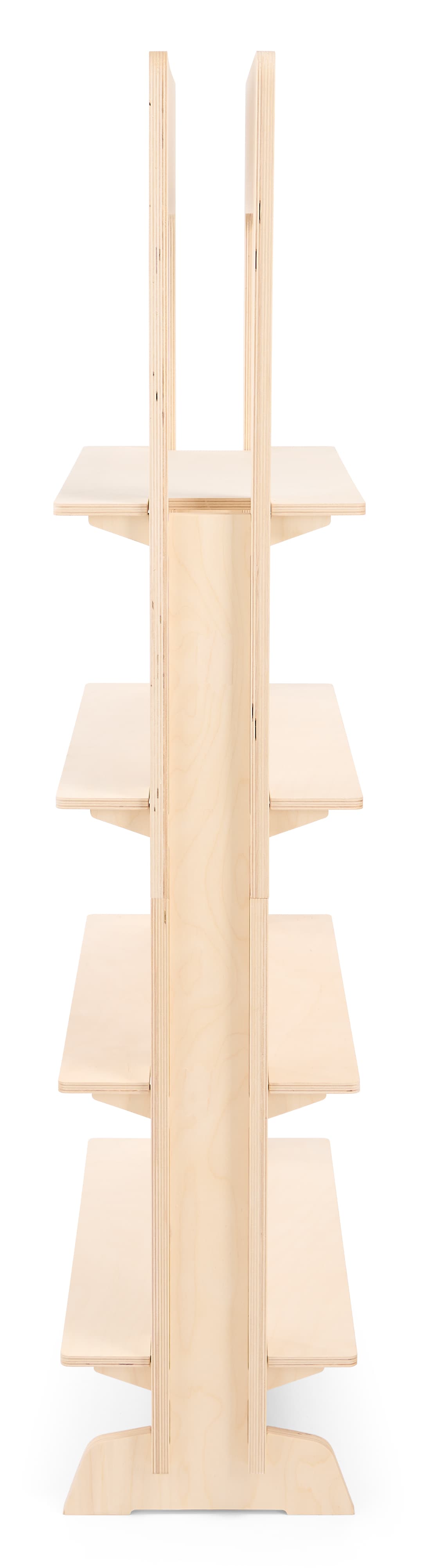 Wood freestanding shelving unit with modern sleek curved design 