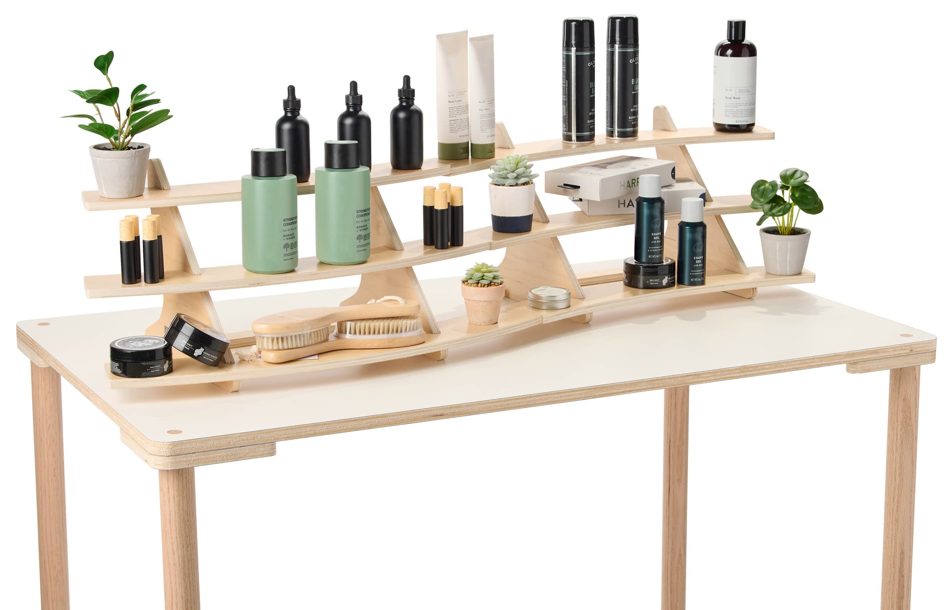3 tier display stand with wave configuration when combining more than one unit