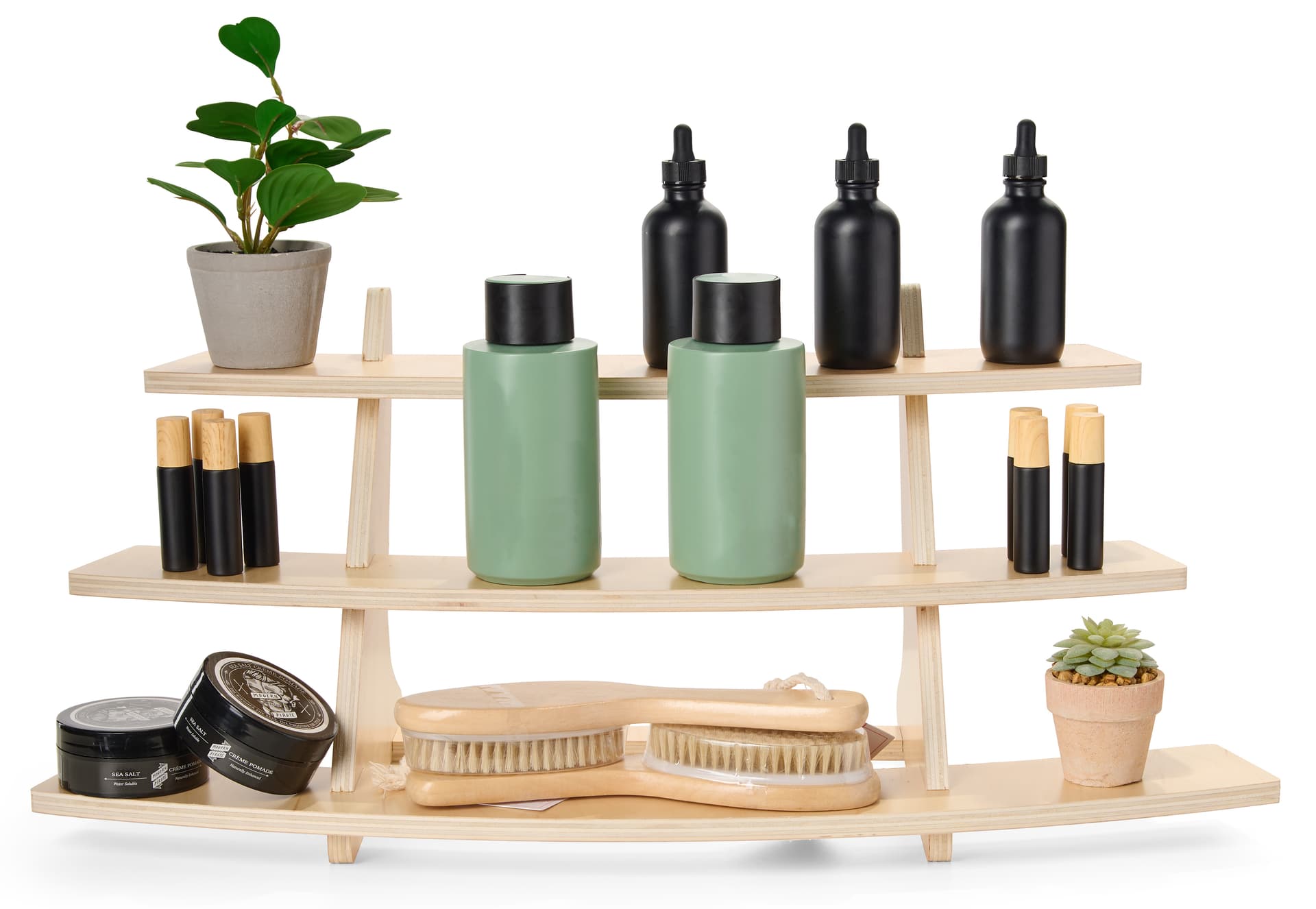 3 tier display stand with max shelf size of 26.5 inches and 3.5 inches in depth