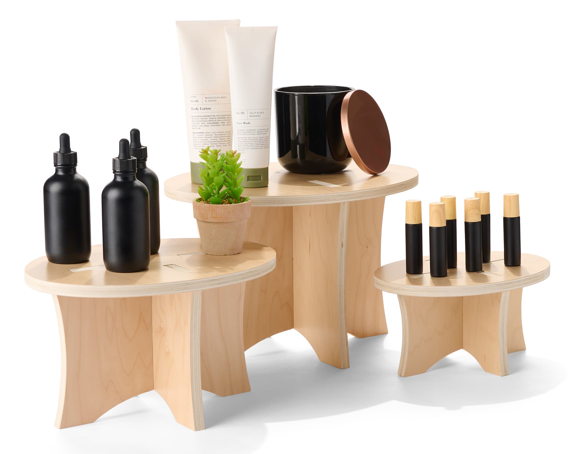 Wood display risers with large riser height of 8.5 inches