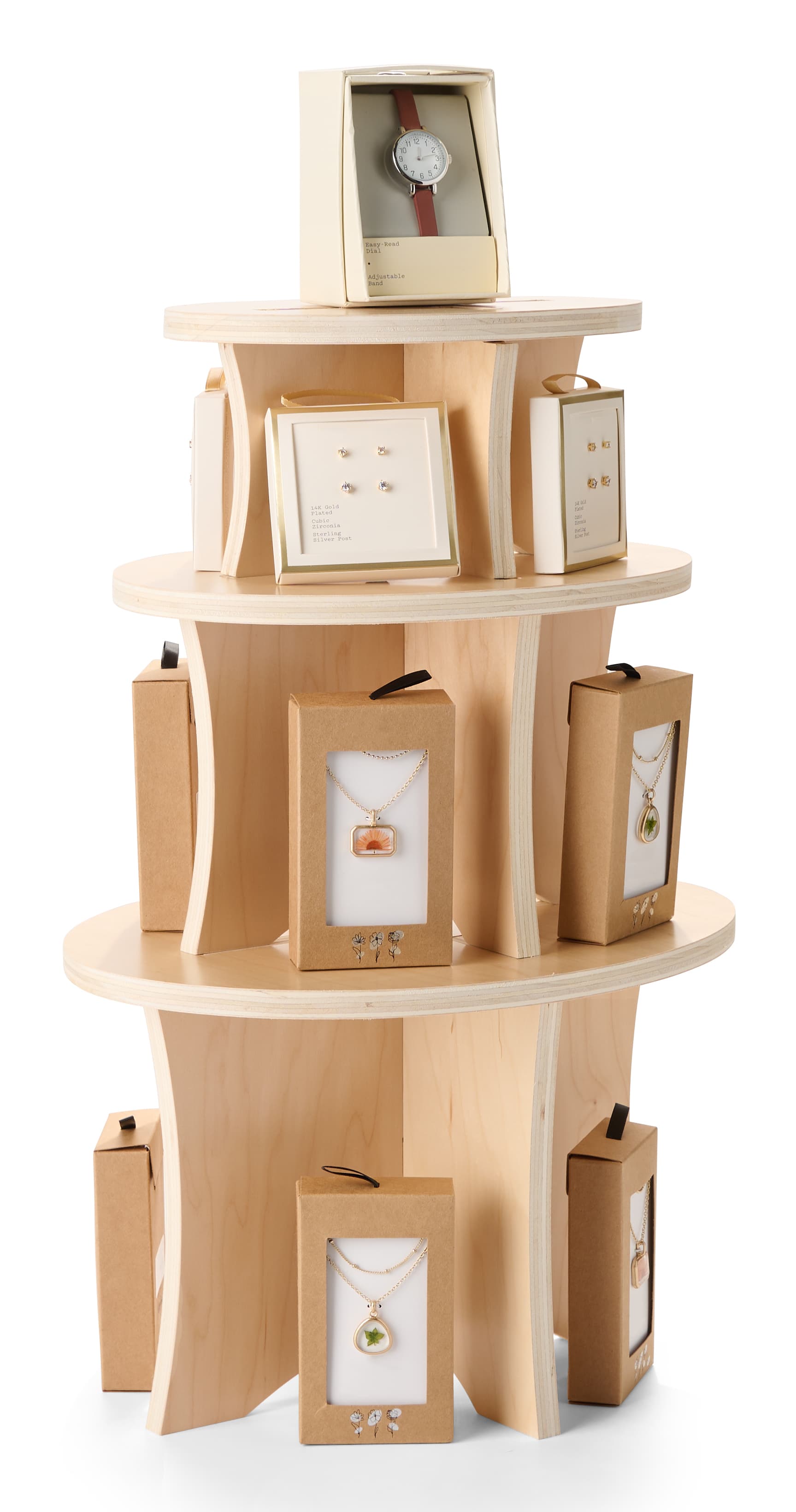 Wood display risers with stackable design