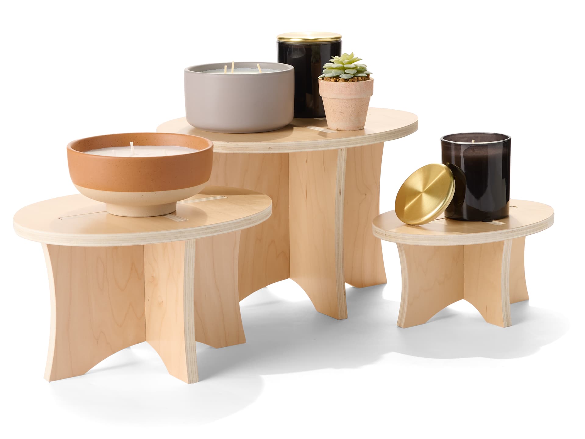 Wood display risers with small riser height of 4.5 inches 