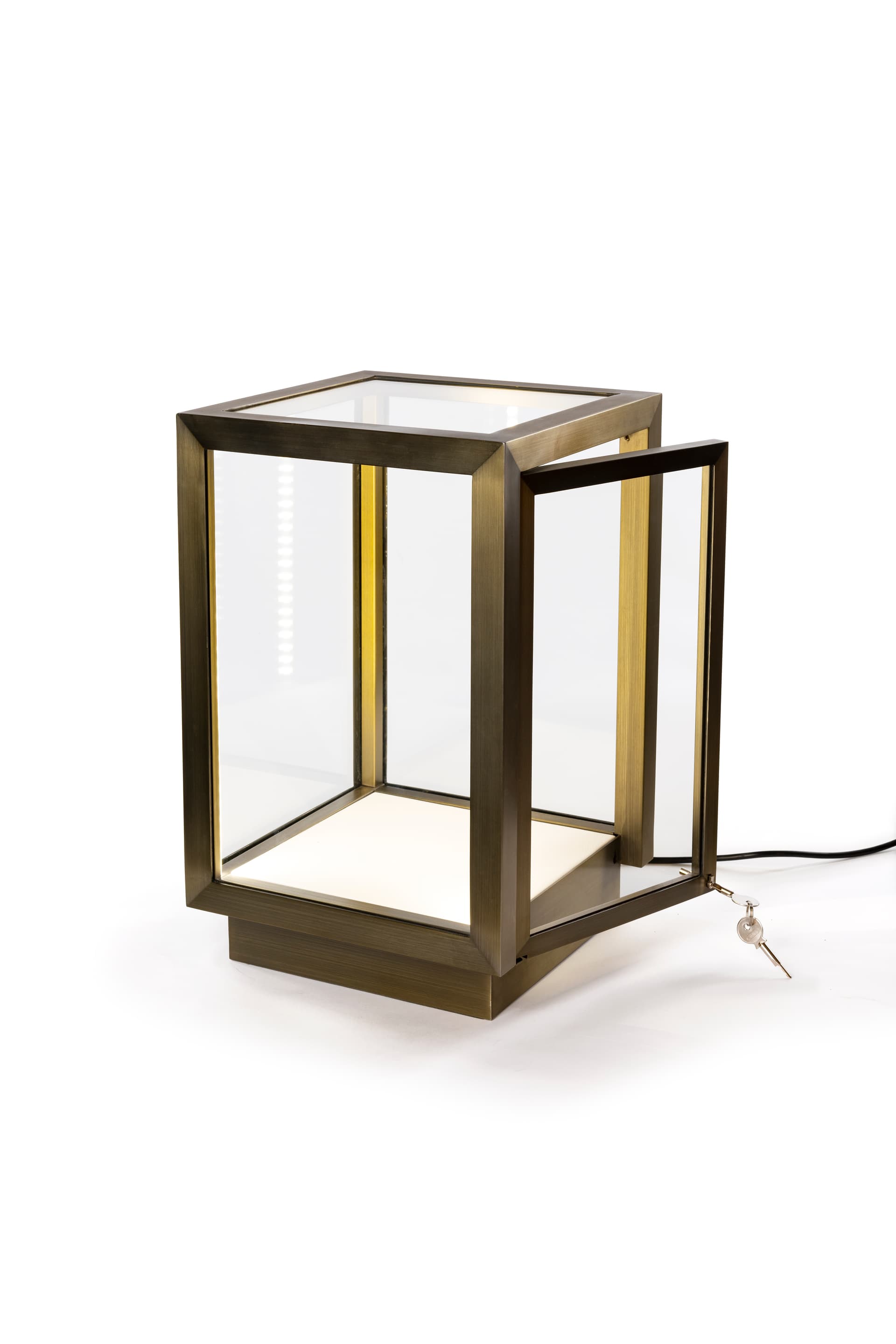 Stainless steel square glass curio box with bronze finish