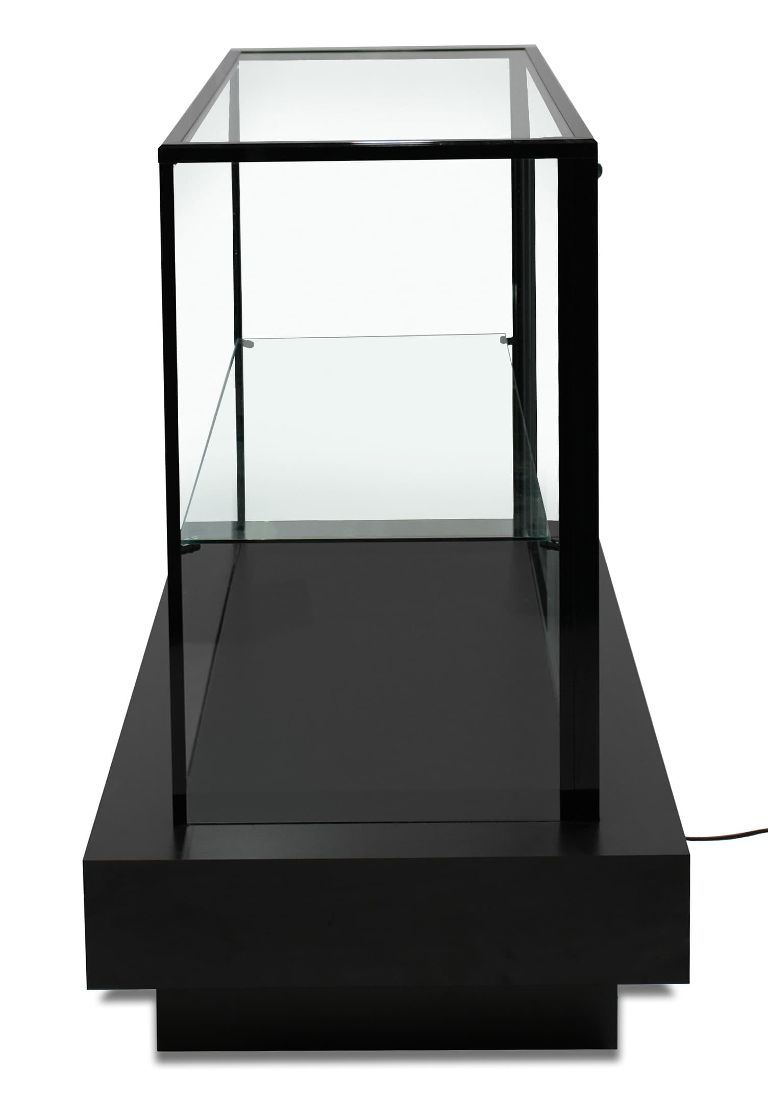 Illuminated display case​ with a sleek side profile of the unit