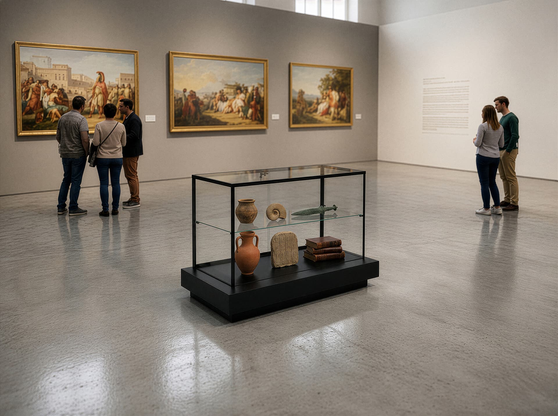 Illuminated display case​ being utilized inside a museum space