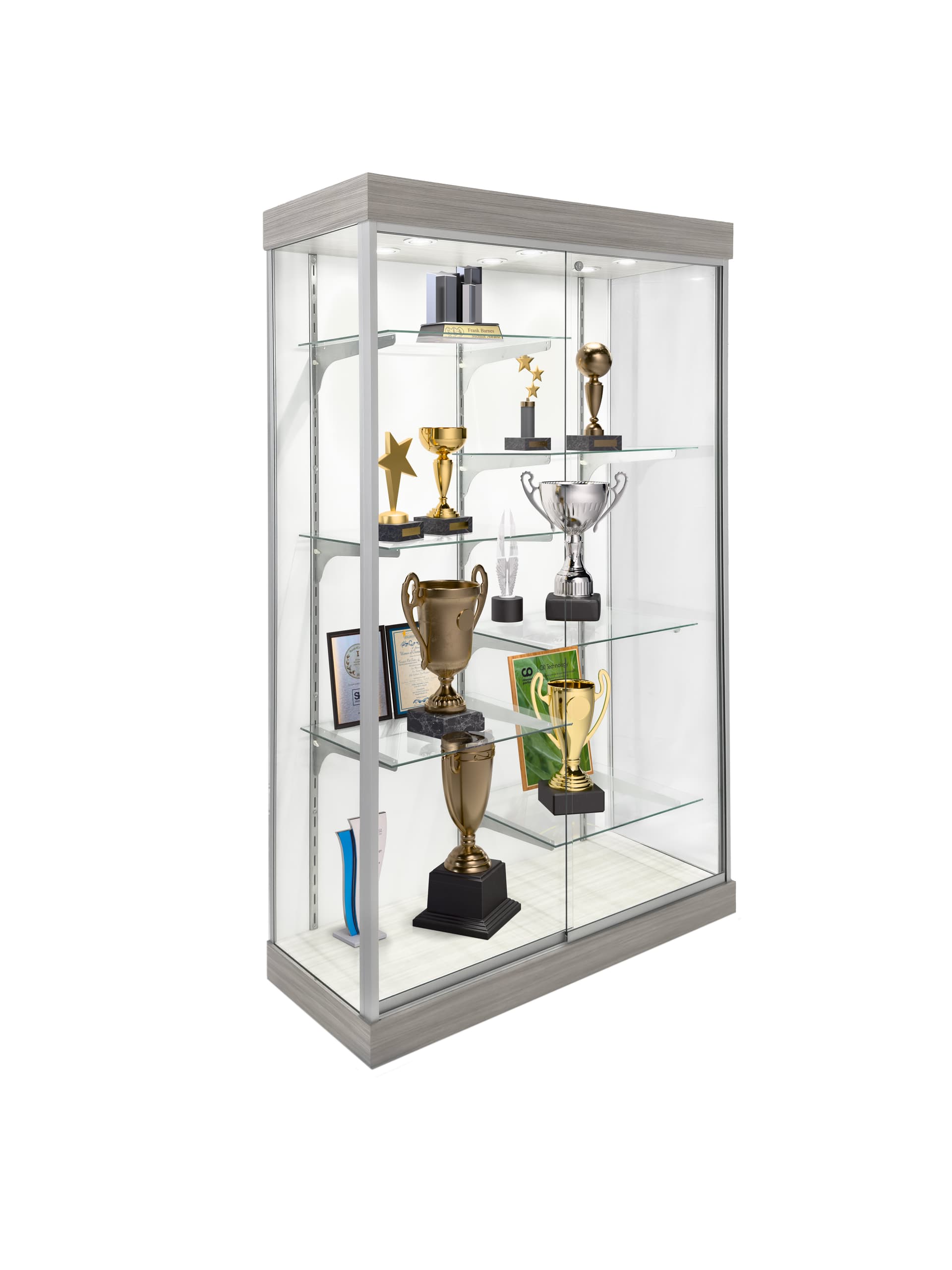 LED glass display cabinet with adjustable shelves