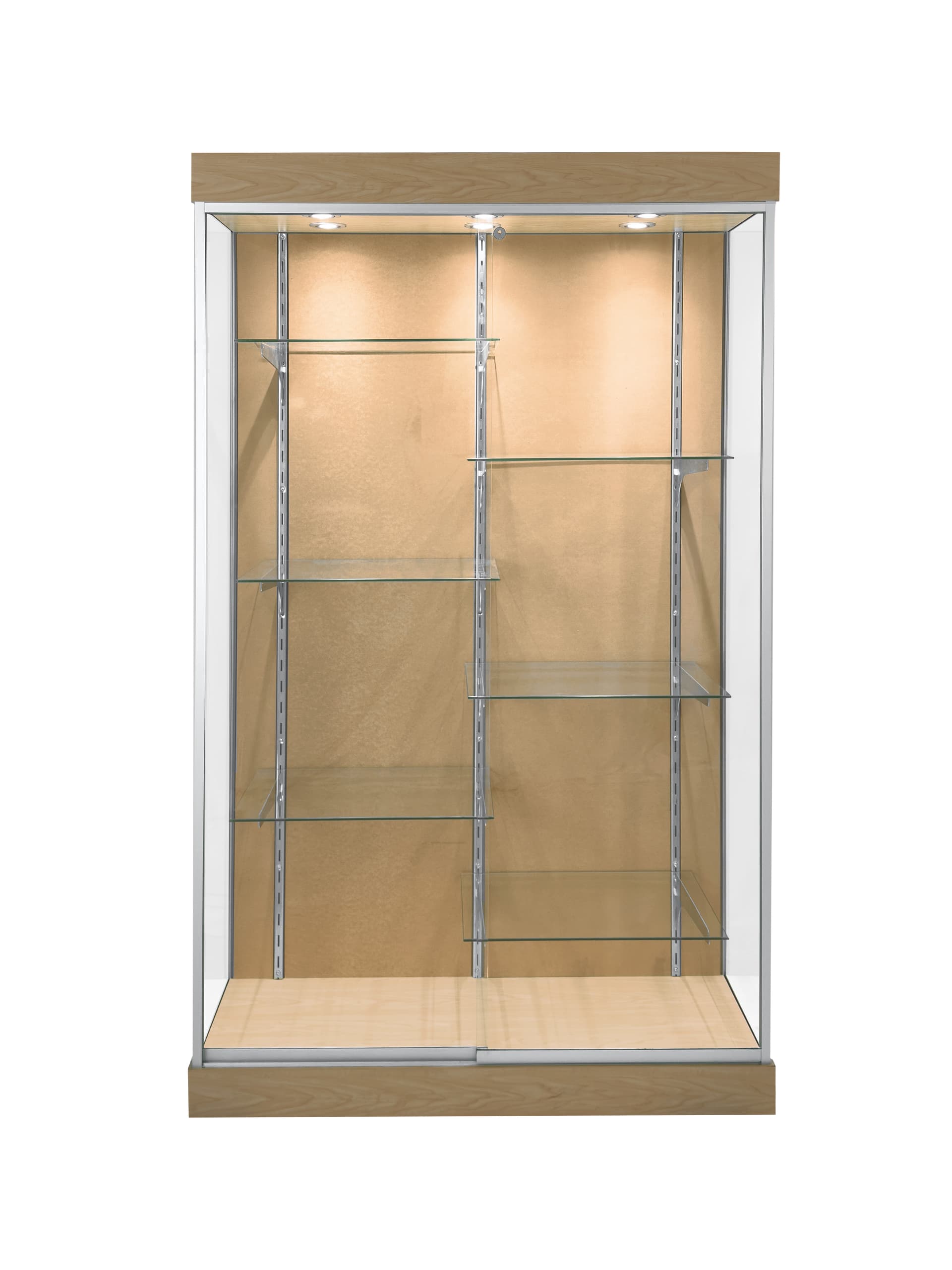 LED glass display case with split shelves