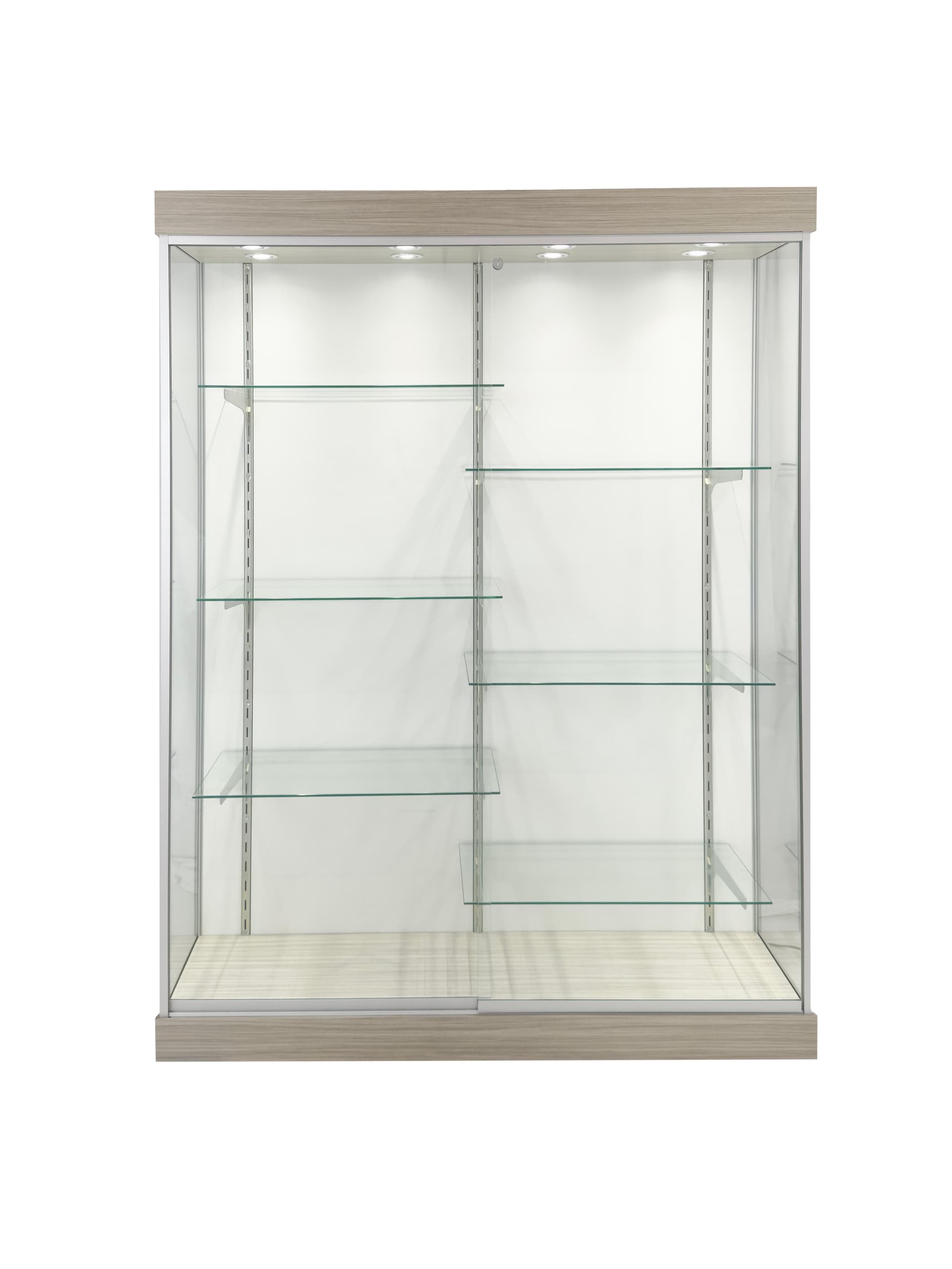 LED glass display cabinet with adjustable shelves