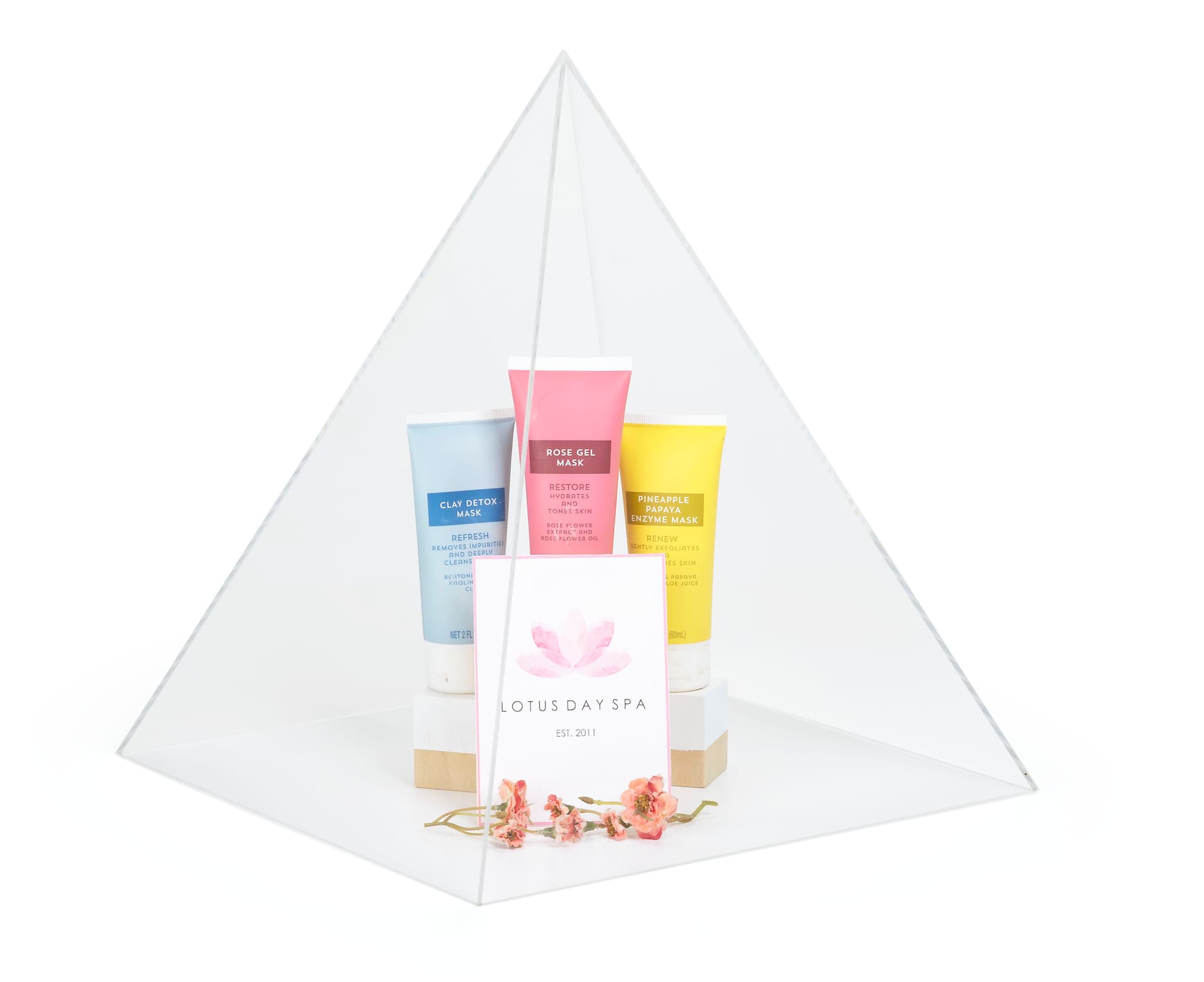 Acrylic pyramid box with interior space of 11.6 inches by 12.6 inches
