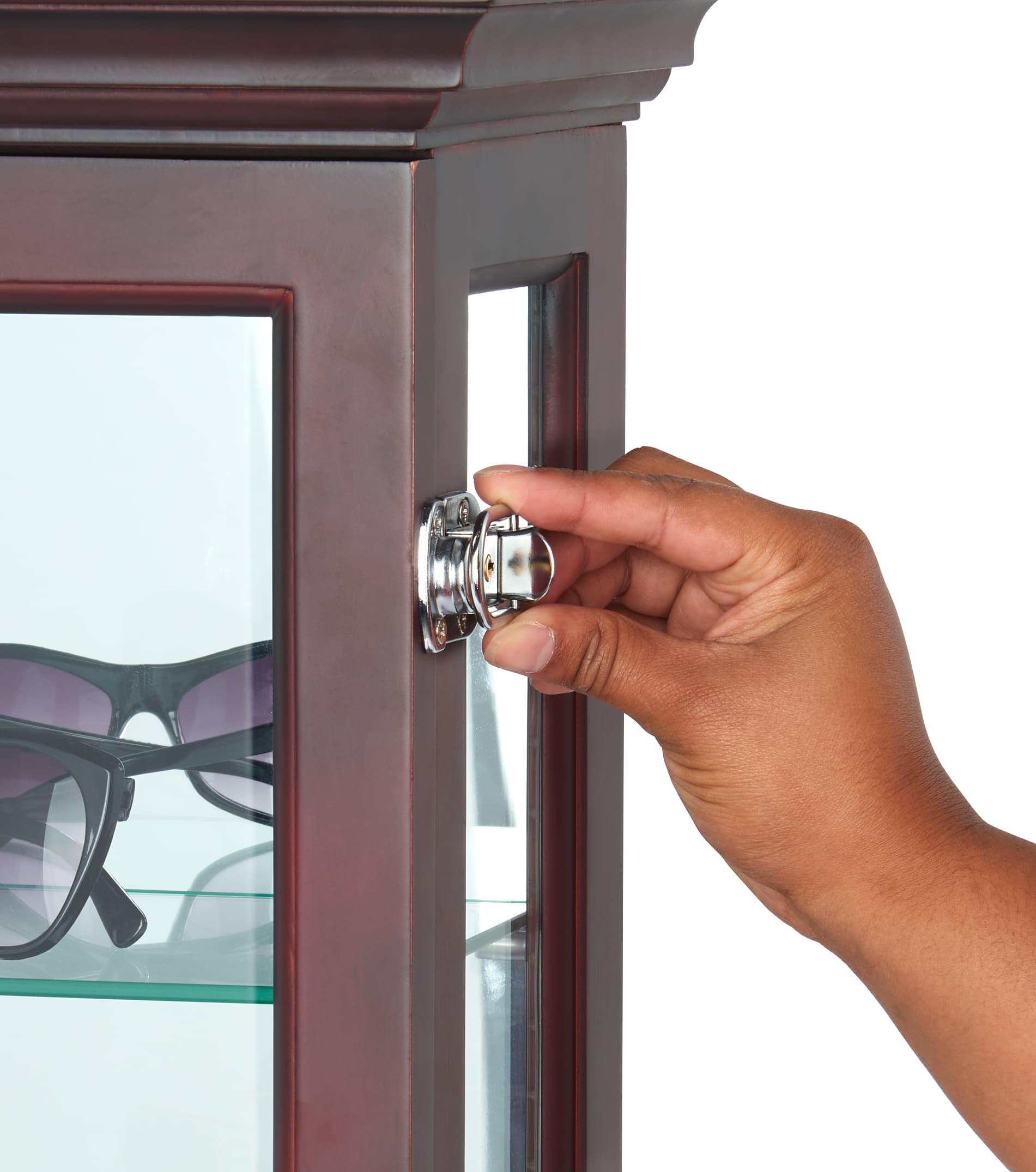 Mirrored curio cabinet with tempered glass panels