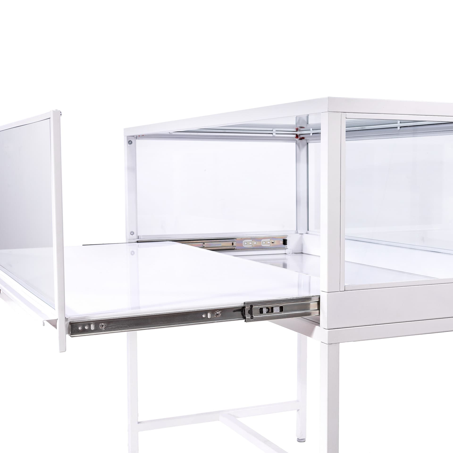 Full vision display case with 18" drawer extension