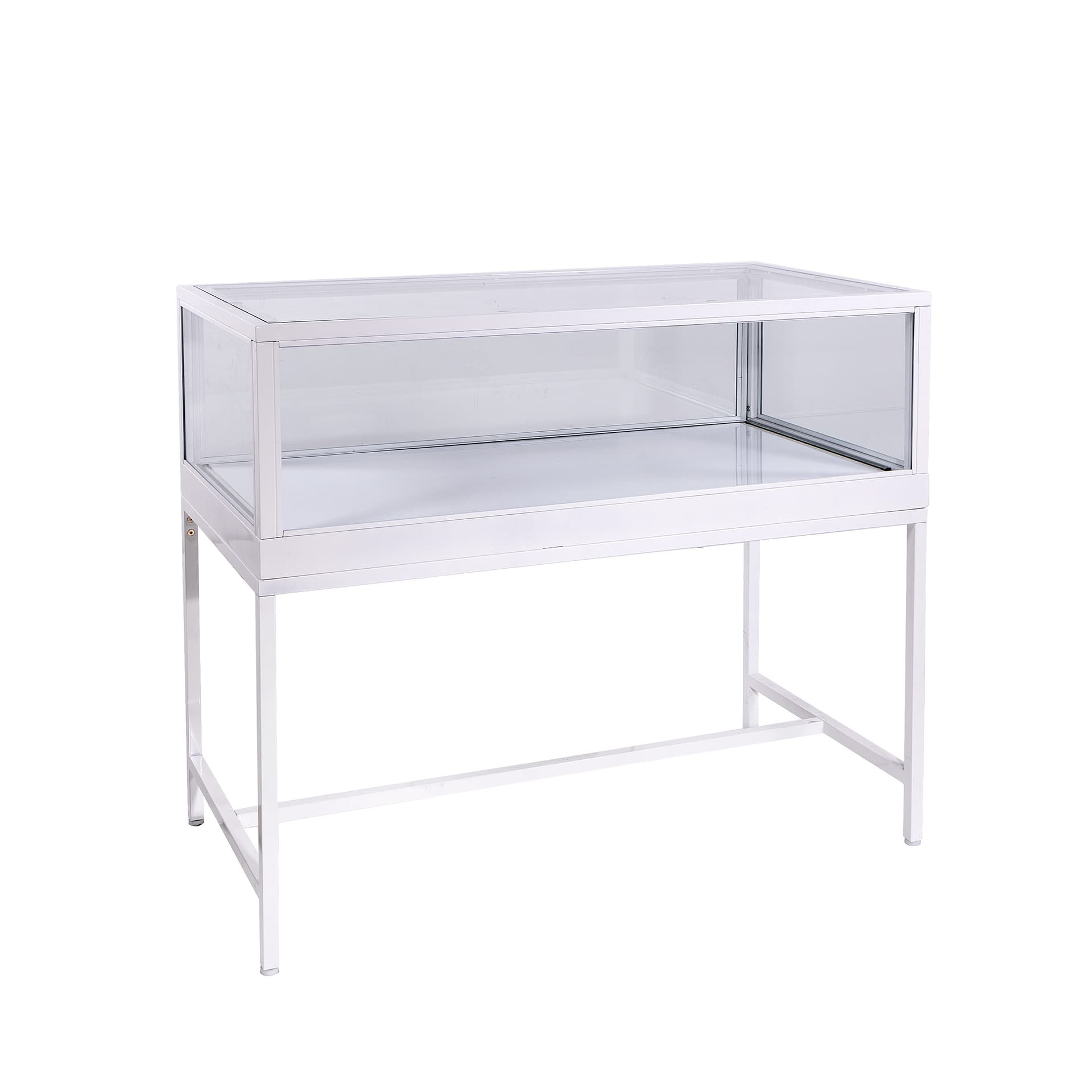 Full vision display case with tempered glass