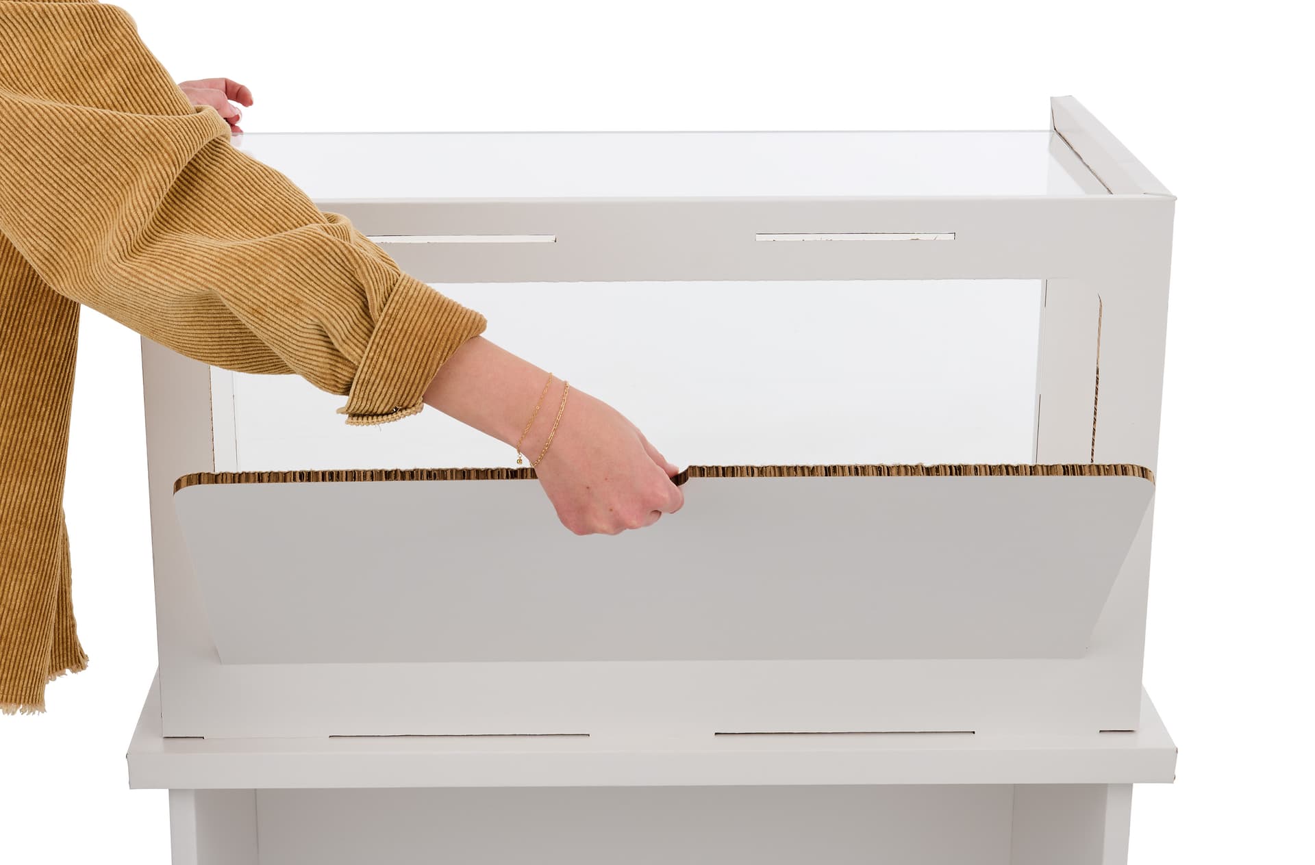 Portable acrylic display counter with easy access back door