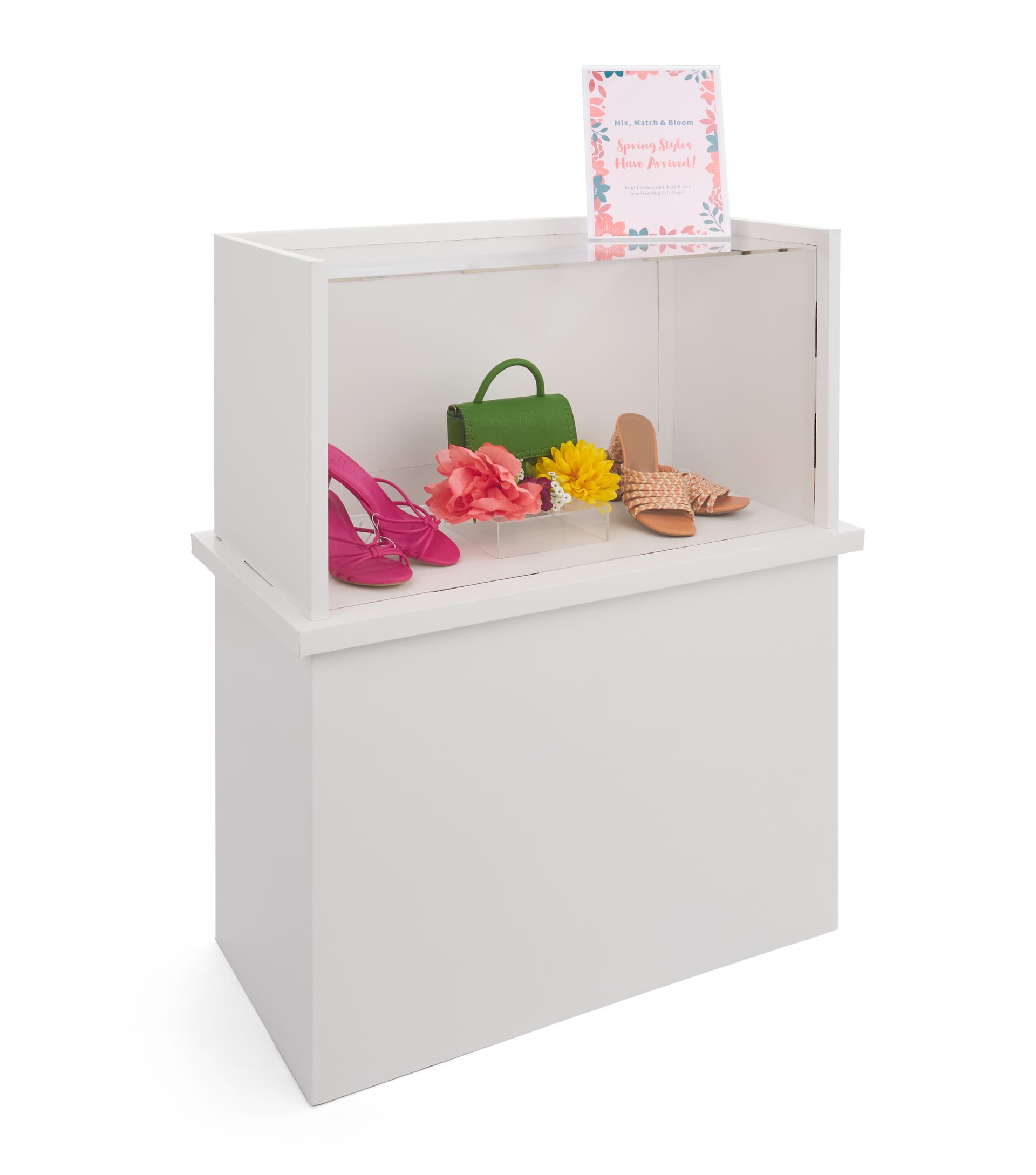 Portable acrylic display counter made of FSC-certified Xanita Board