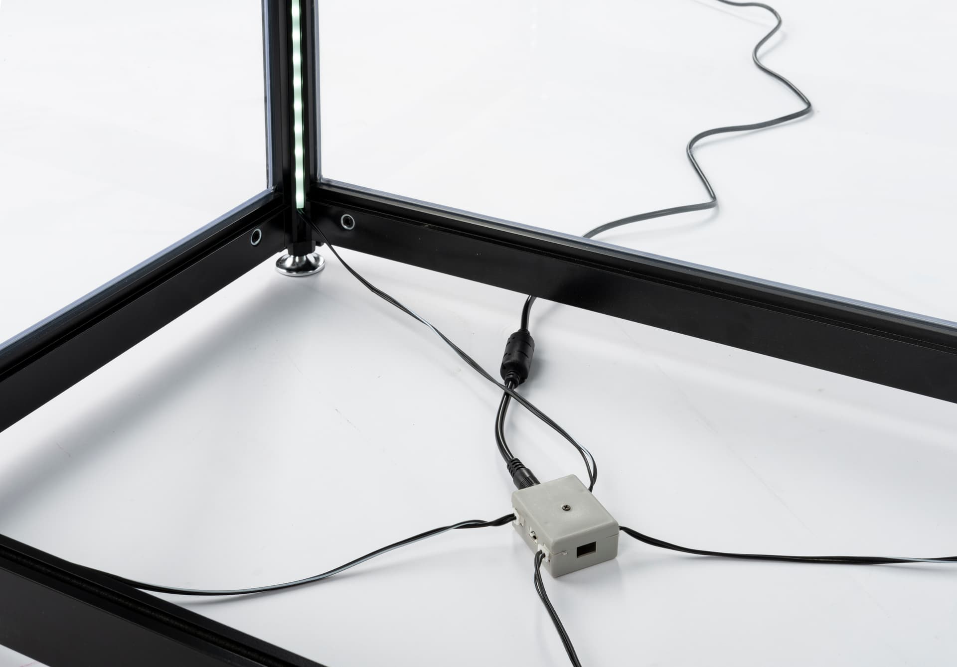 black glass curio display cabinet LED power hub