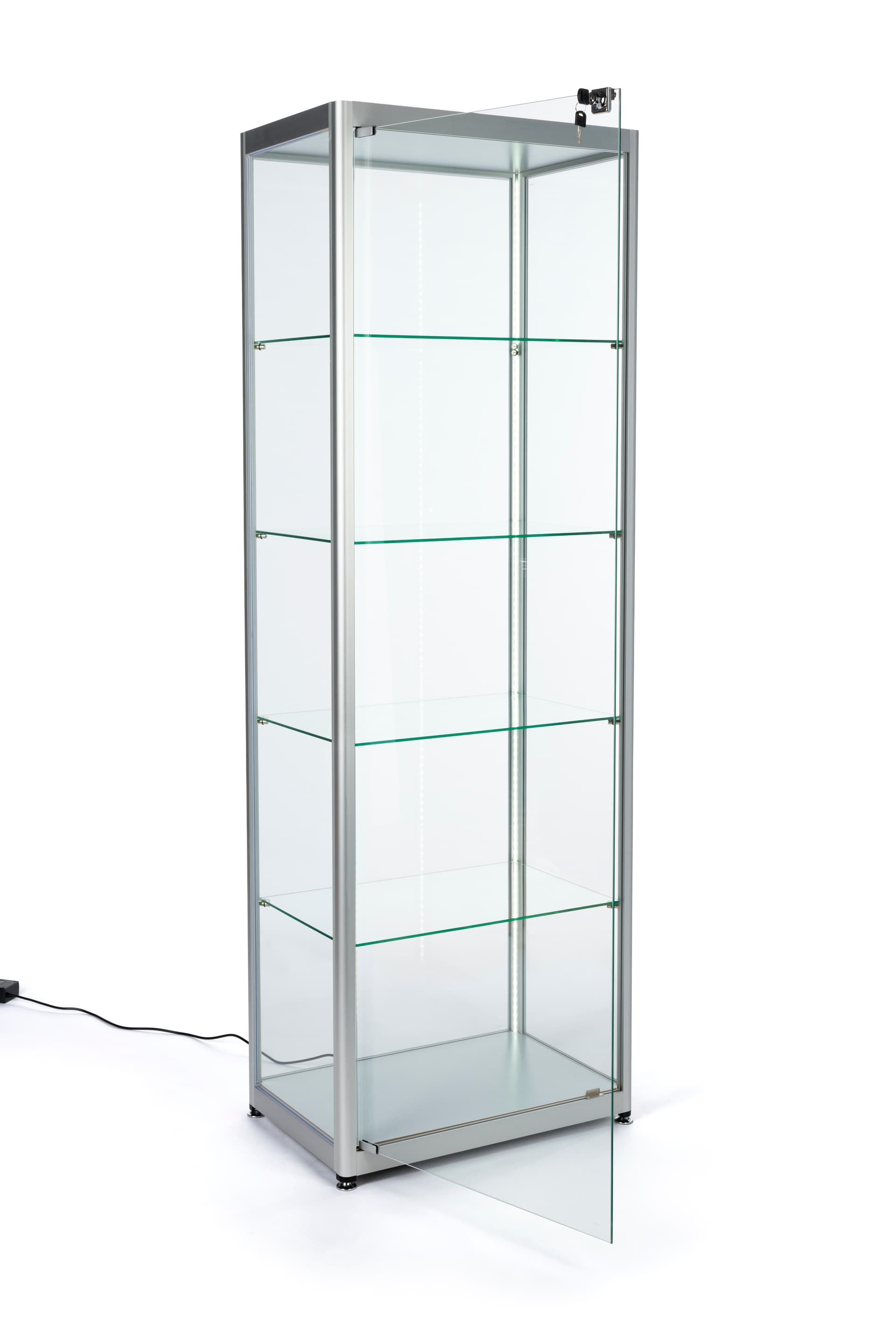 hinged full glass narrow display showcase door