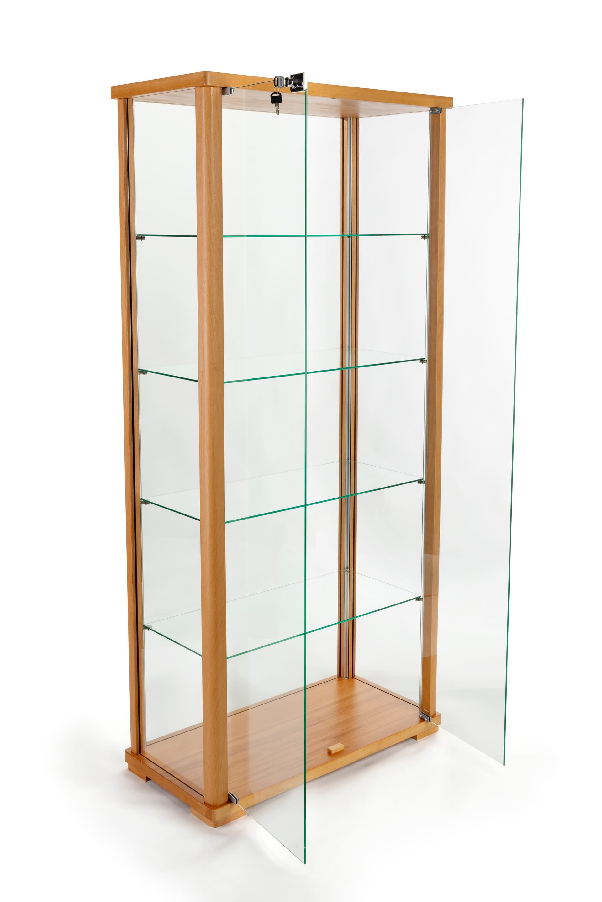 double door tall glass display cabinet