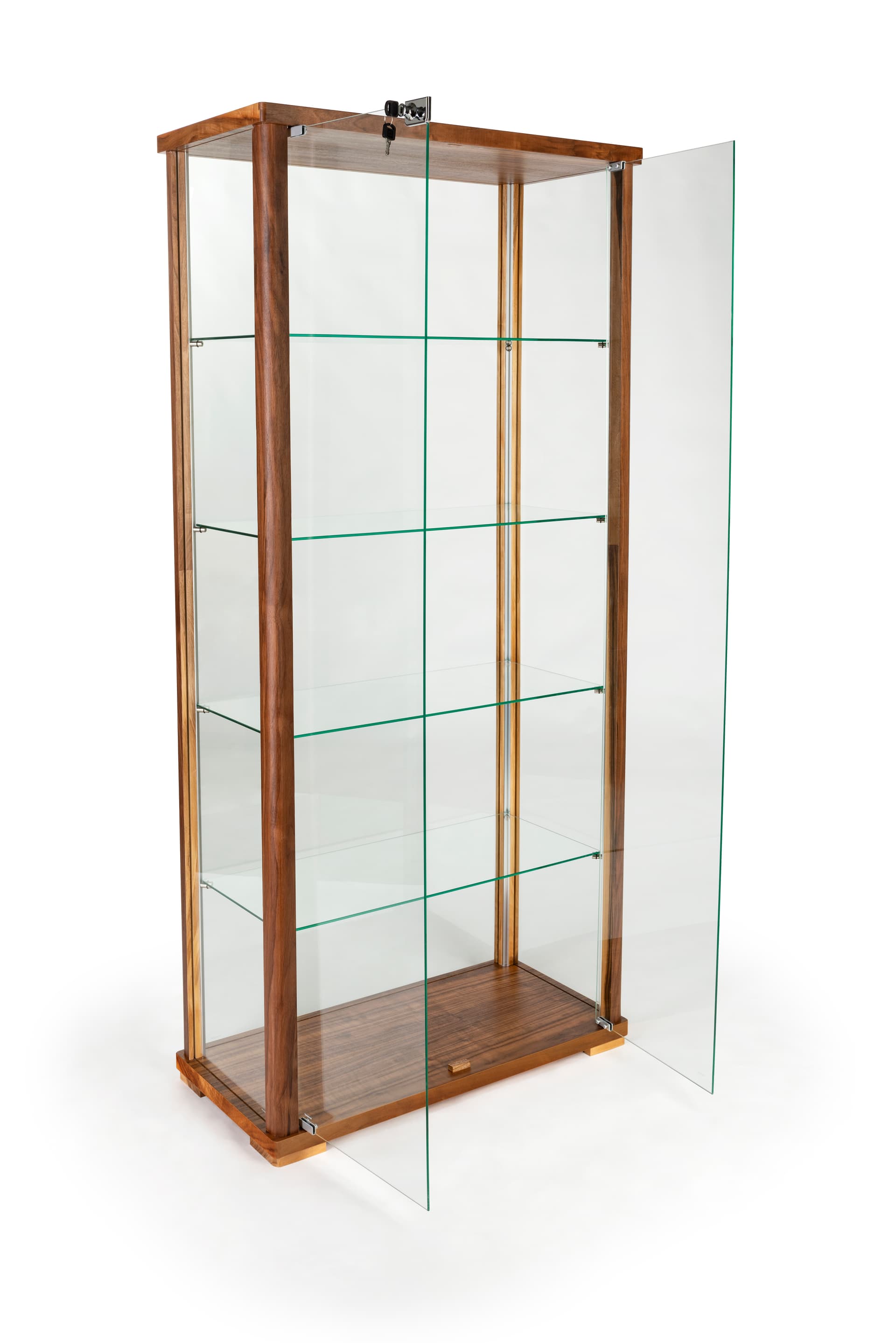 4-shelf glass curio cabinet with two doors