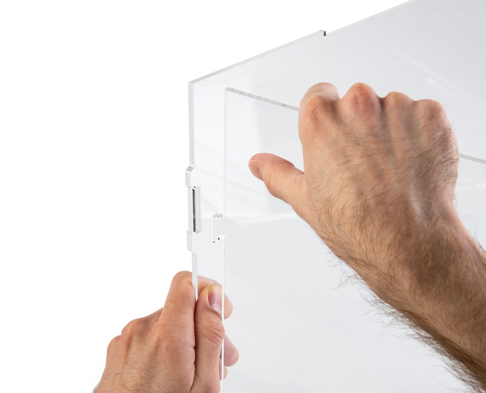Folding plastic display cube with tool-free assembly