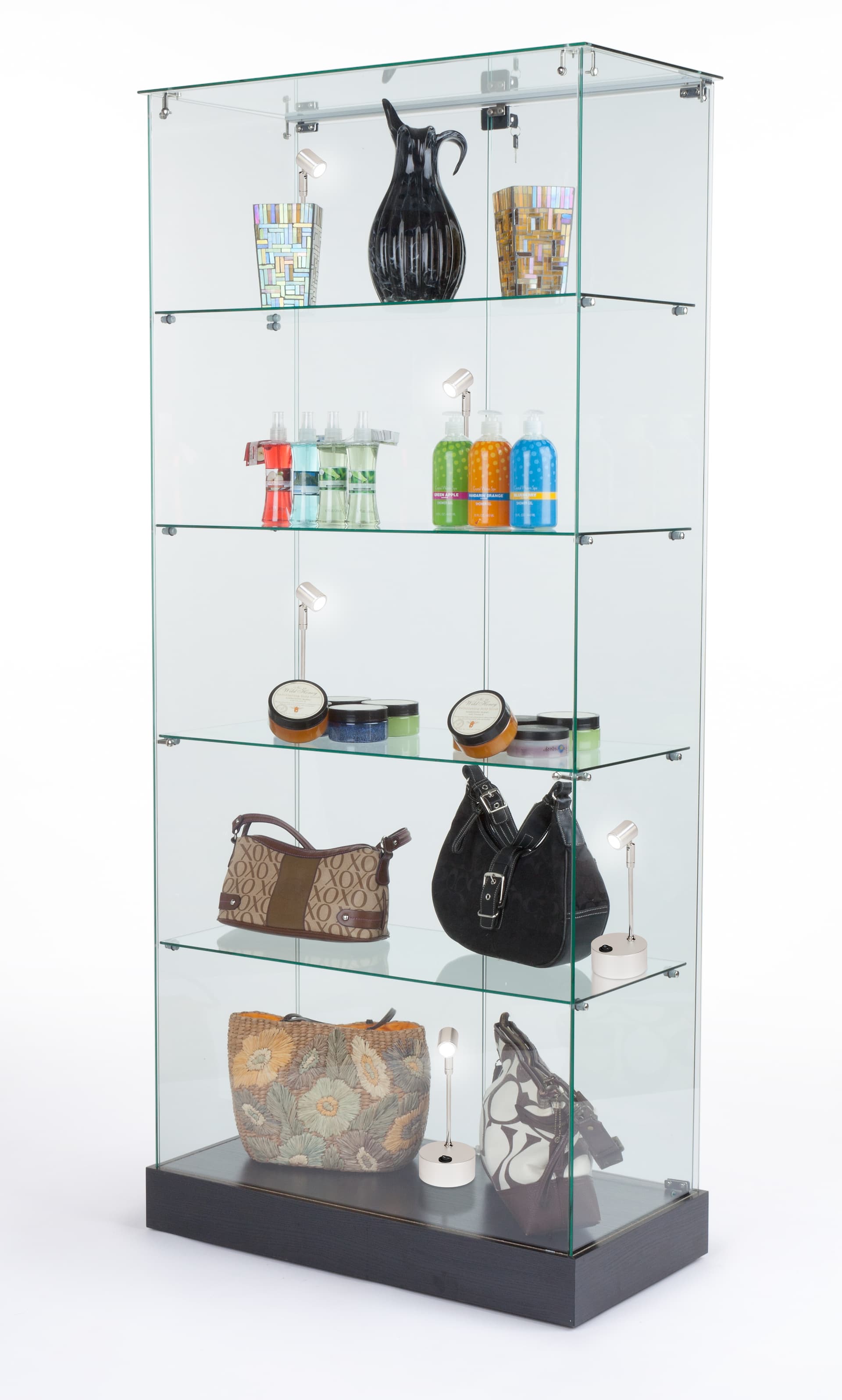 Display case spotlights are easily portable 