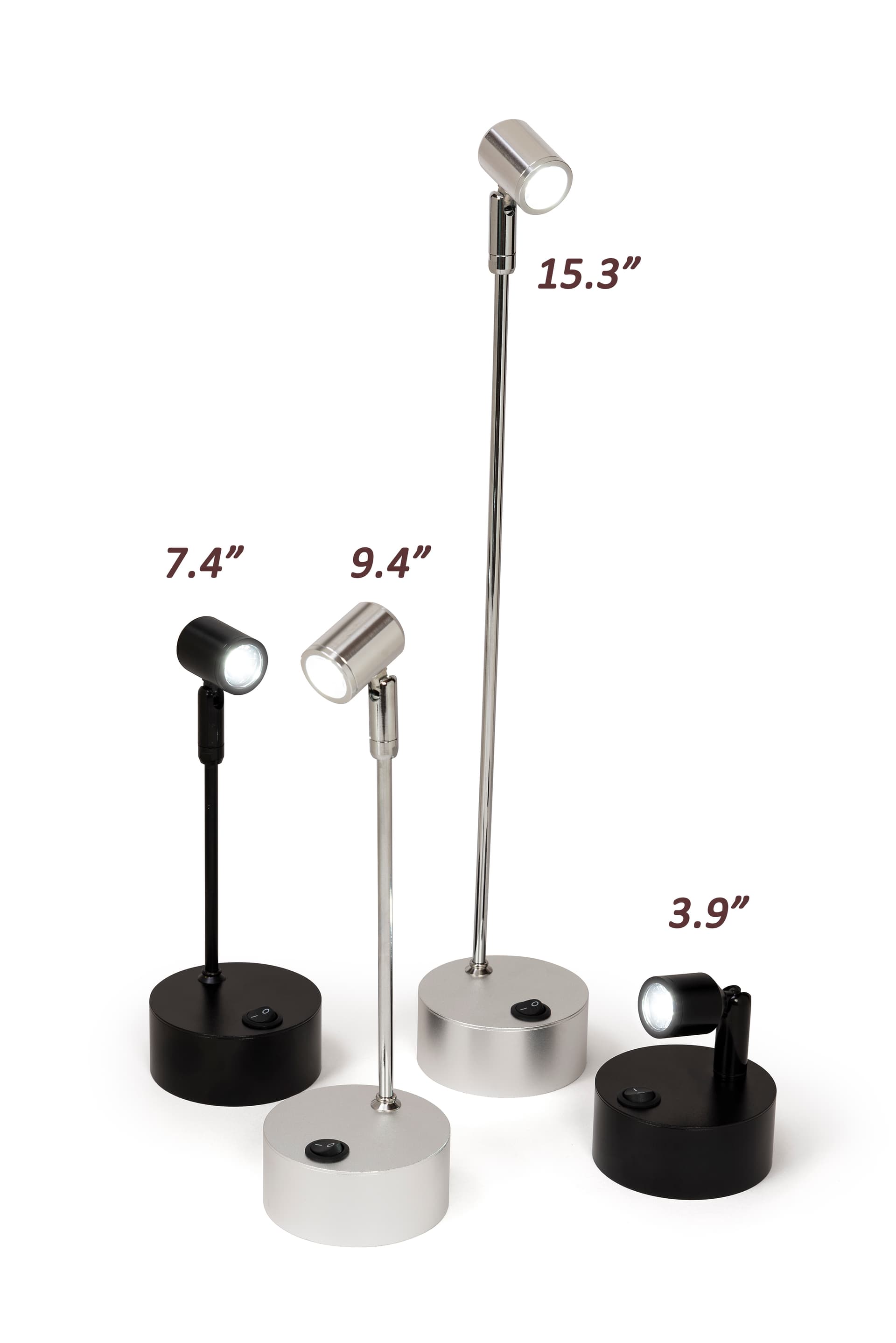 Display case spotlights available in four sizes