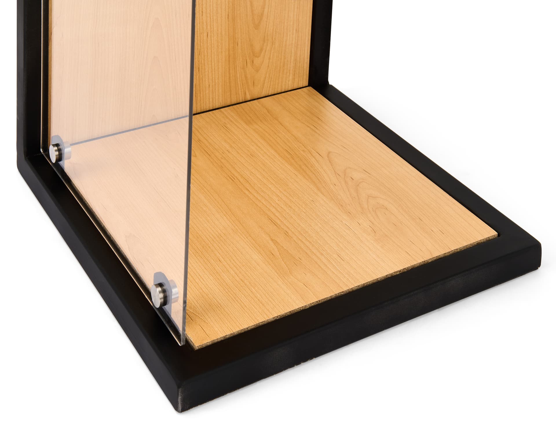 Custom display plinth with steel and wood material 