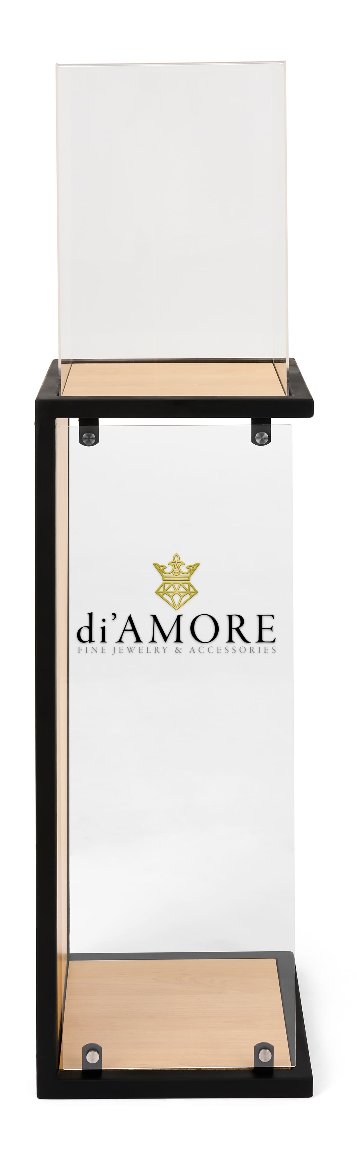 Custom display plinth with personalized front panel 