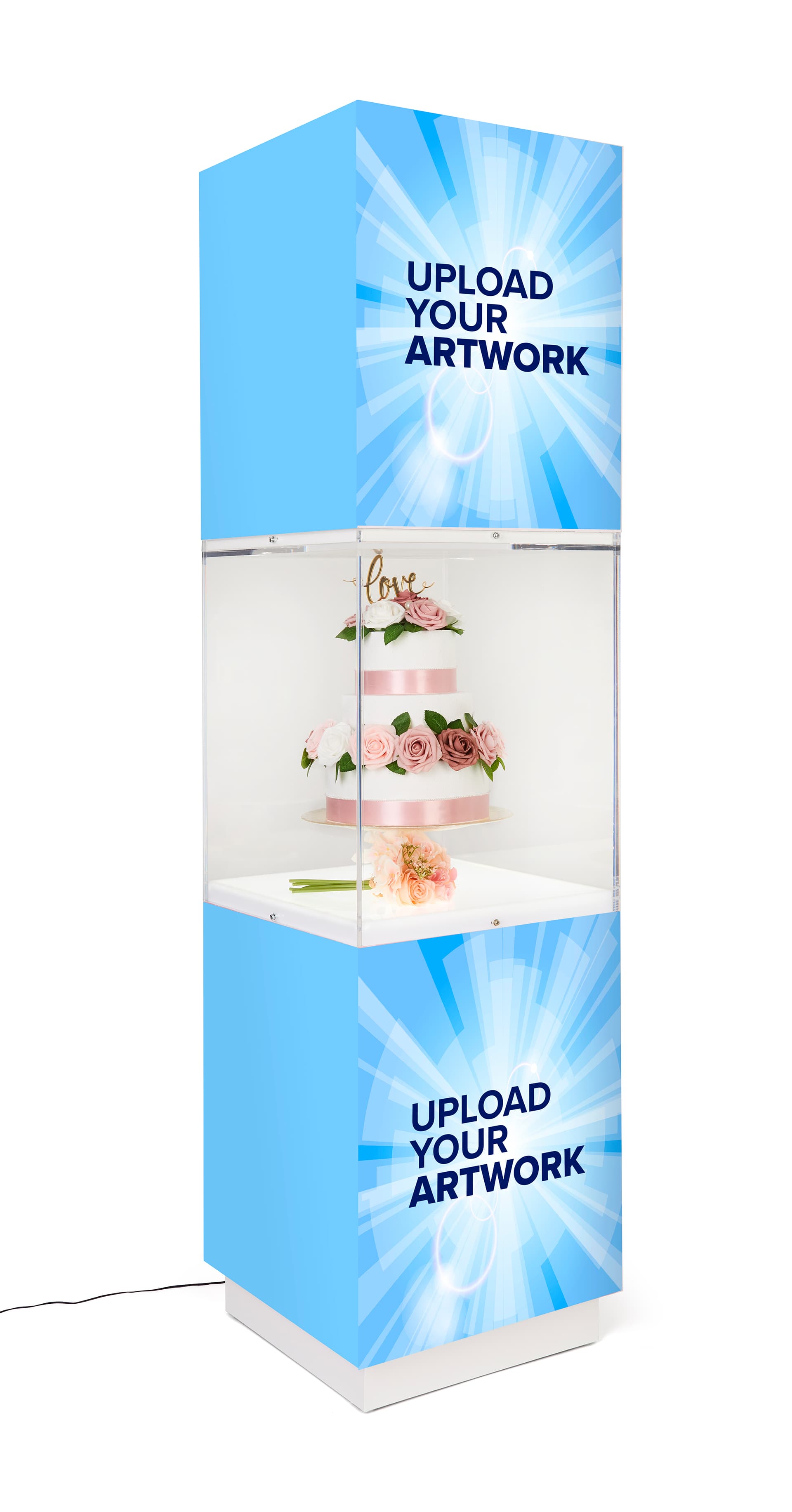 Upload Your Artwork to ths bottom lit pedestal display with custom graphics 