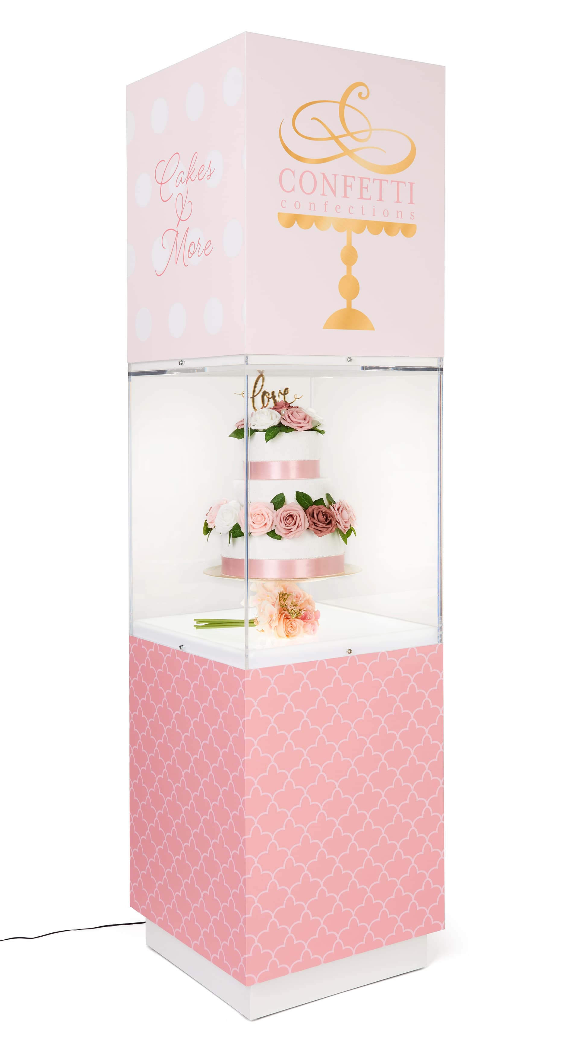 74 inch bottom lit pedestal display with custom graphics