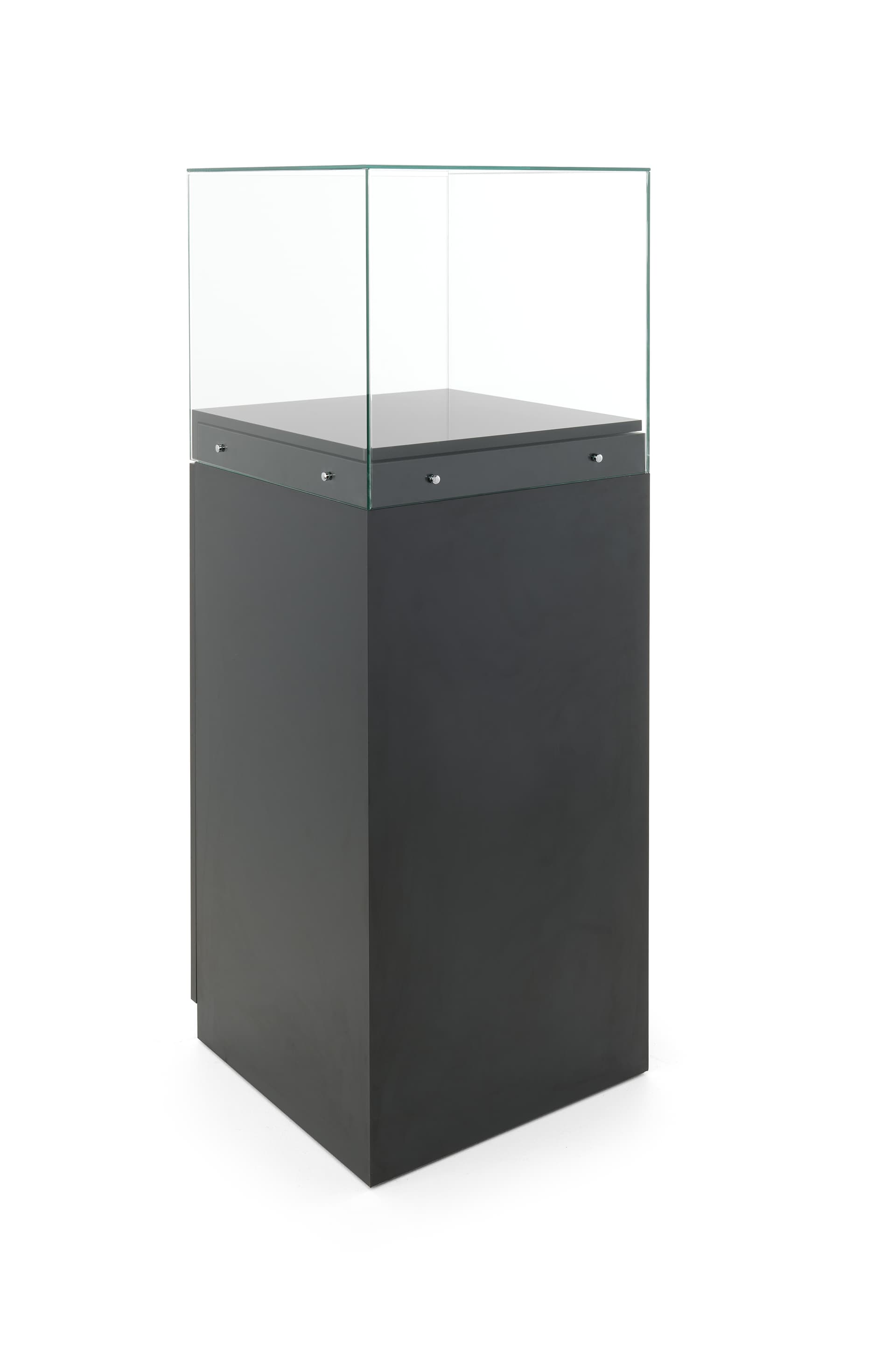 Glass-top pedestal display case with modern design