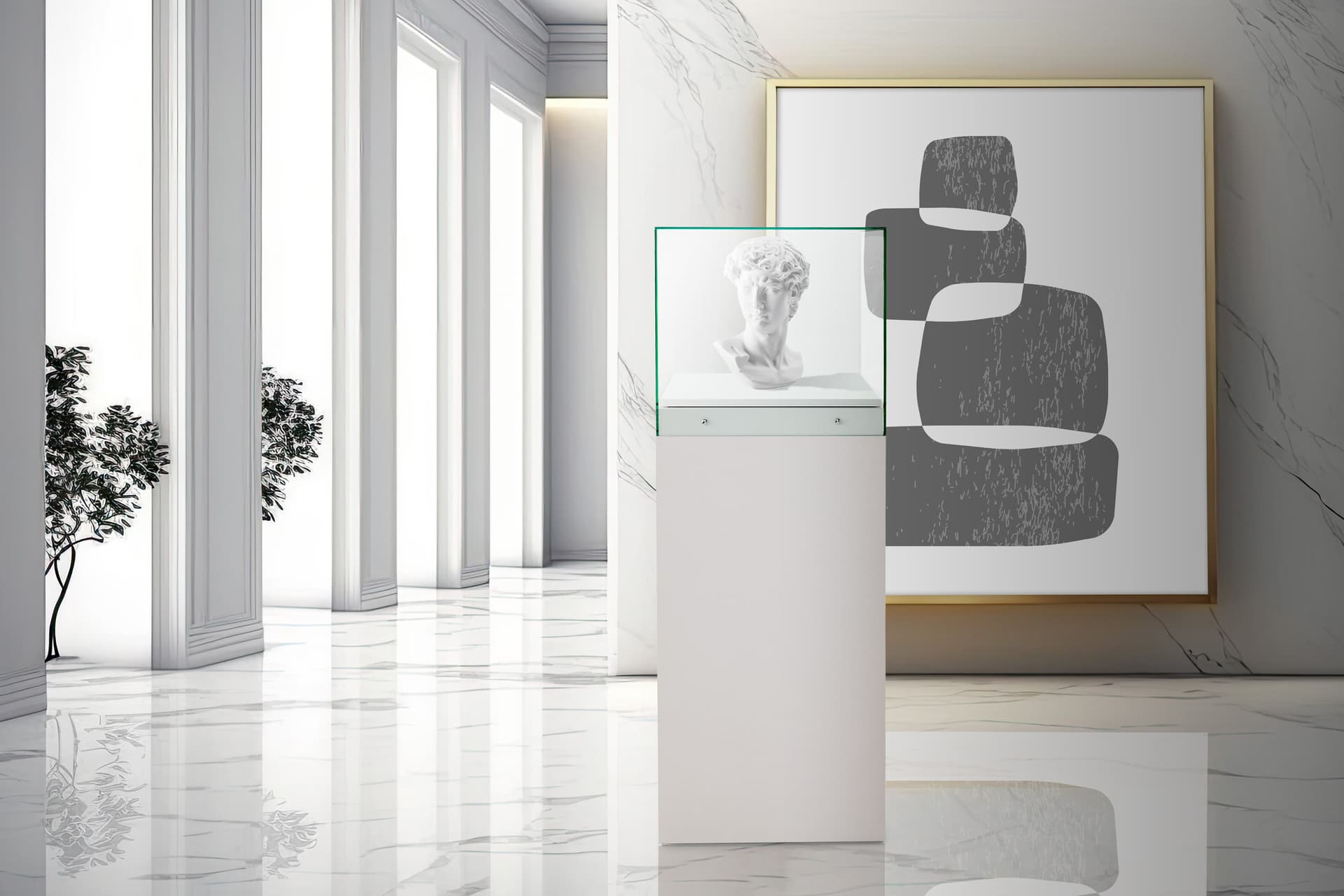 Glass-top pedestal display with contemporary design