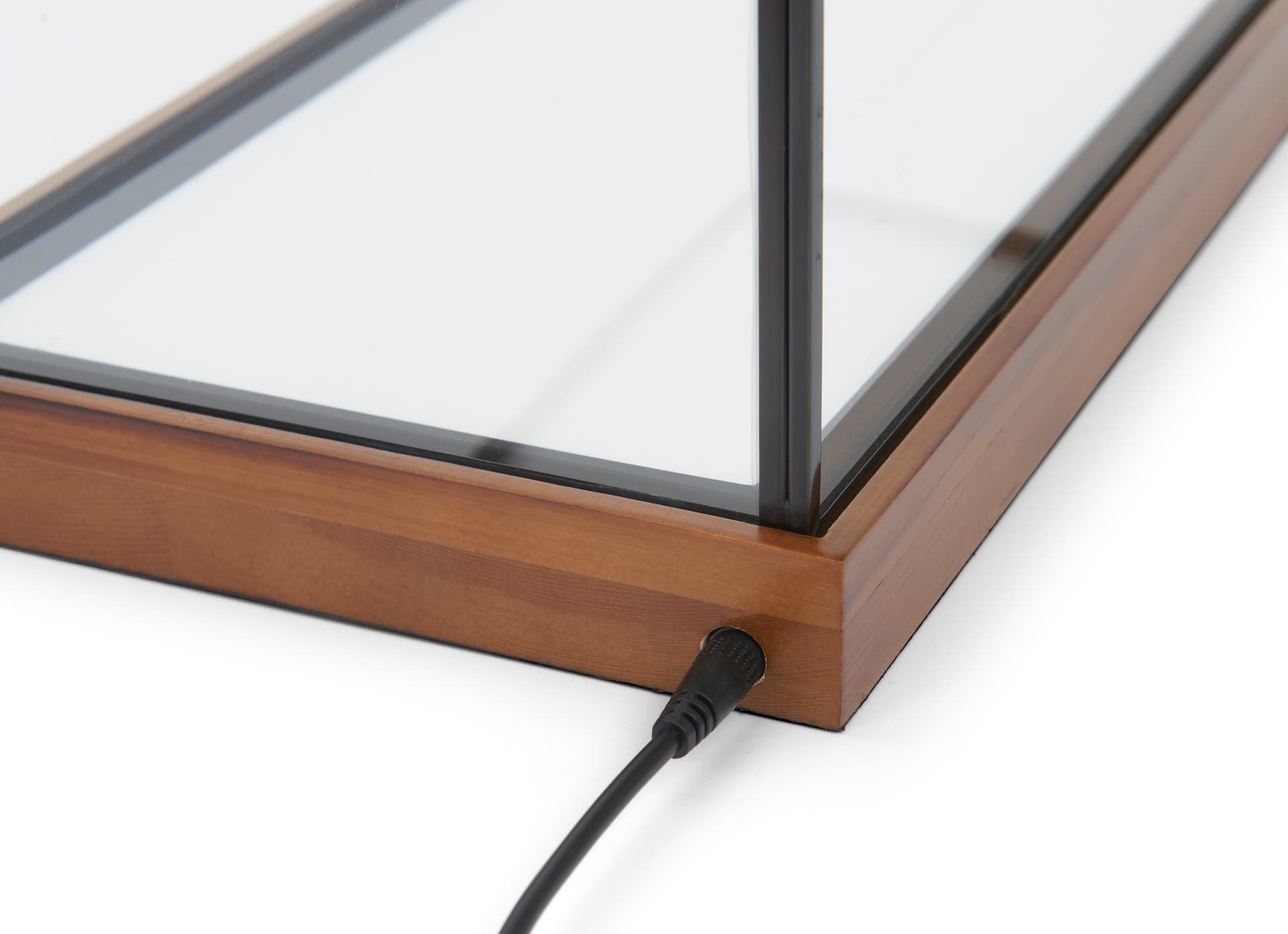 LED Glass Tabletop Display Box | Black Copper Frame w/ Wood Base ...