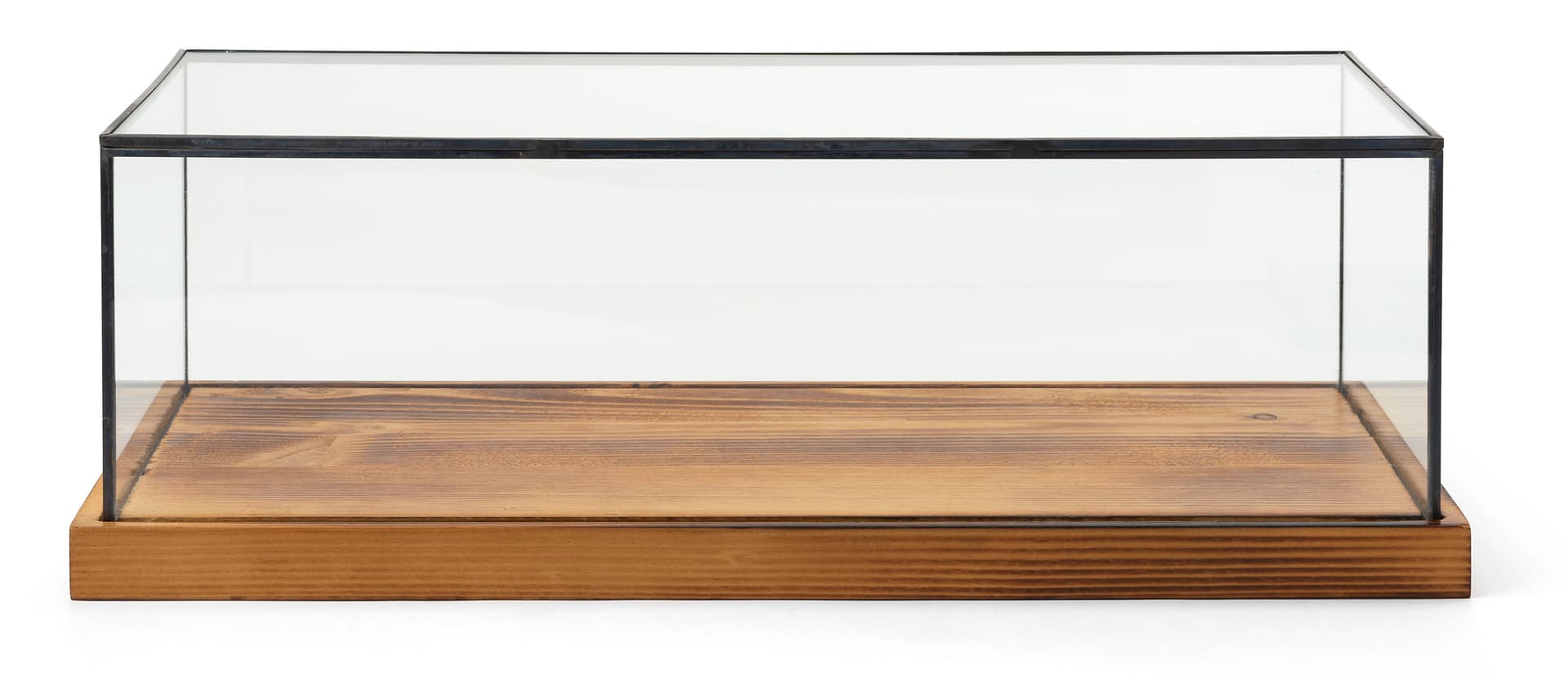 Wood glass tabletop keepsake display case with lift off cover