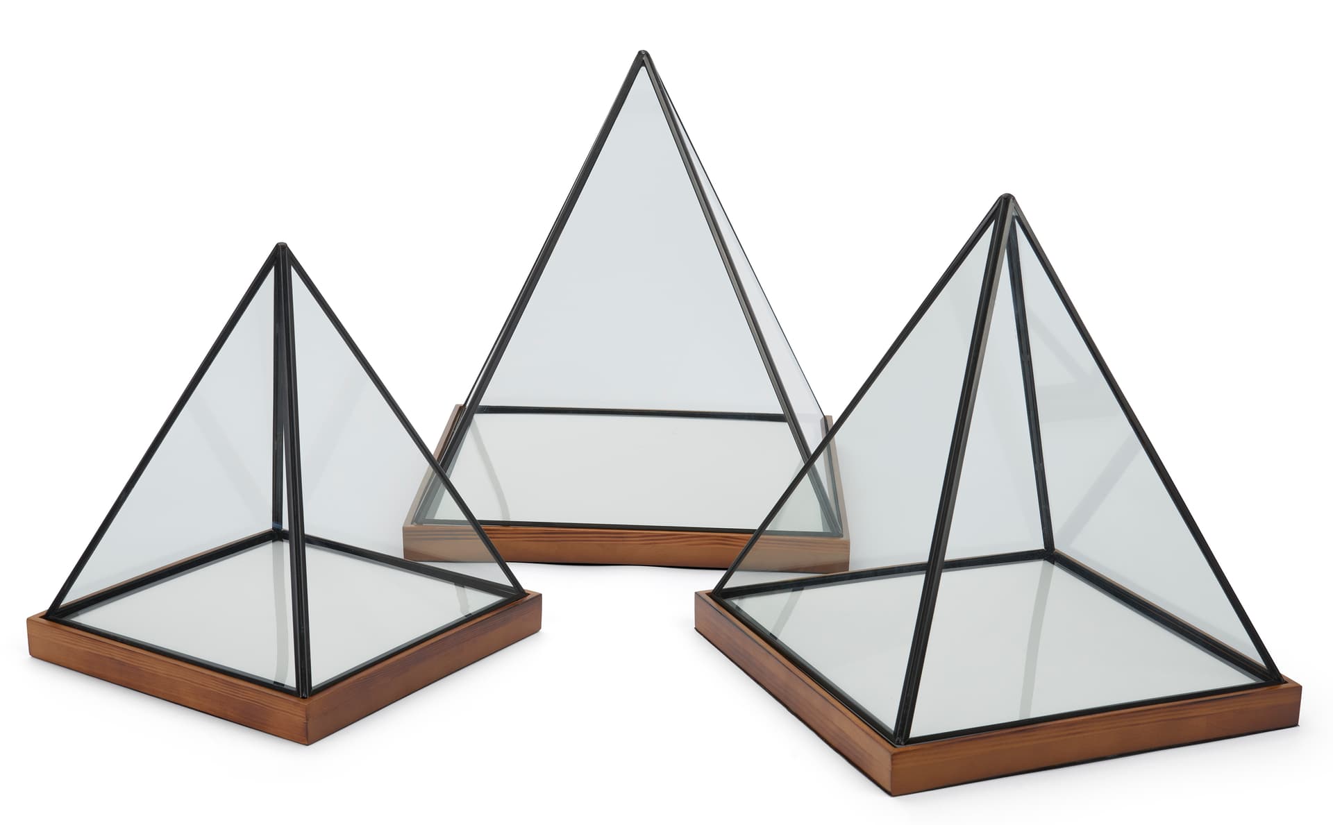 Lighted pyramid glass box with 1.18 inch wood base