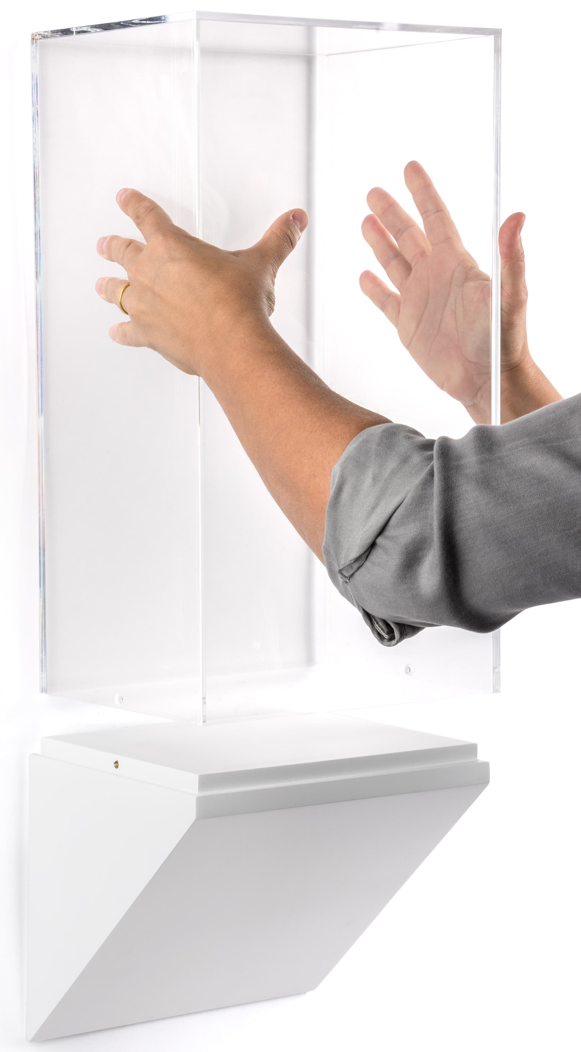 Wedge pedestal museum wall display is simple to install