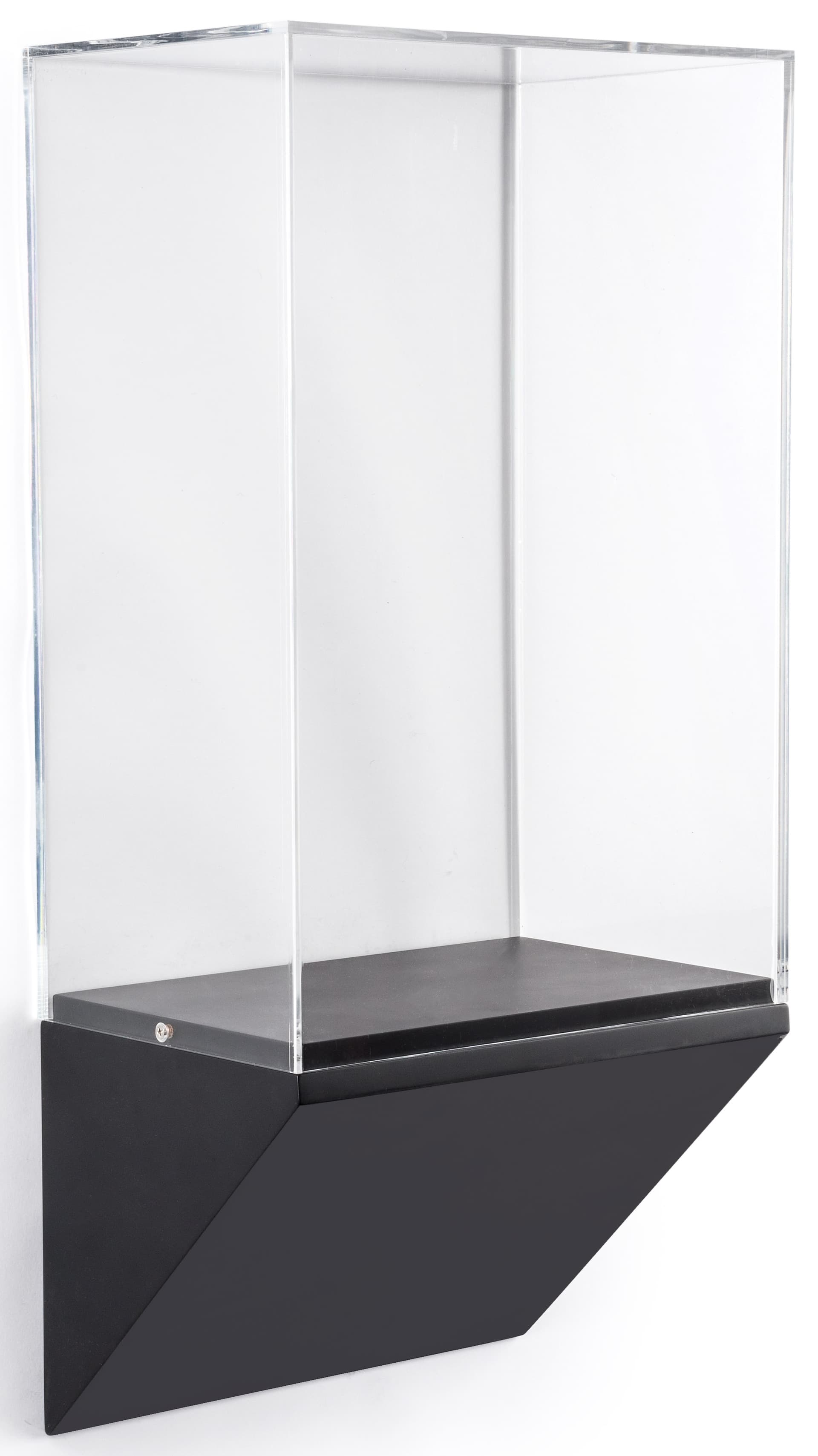Wedge pedestal wall display case with acrylic vitrine