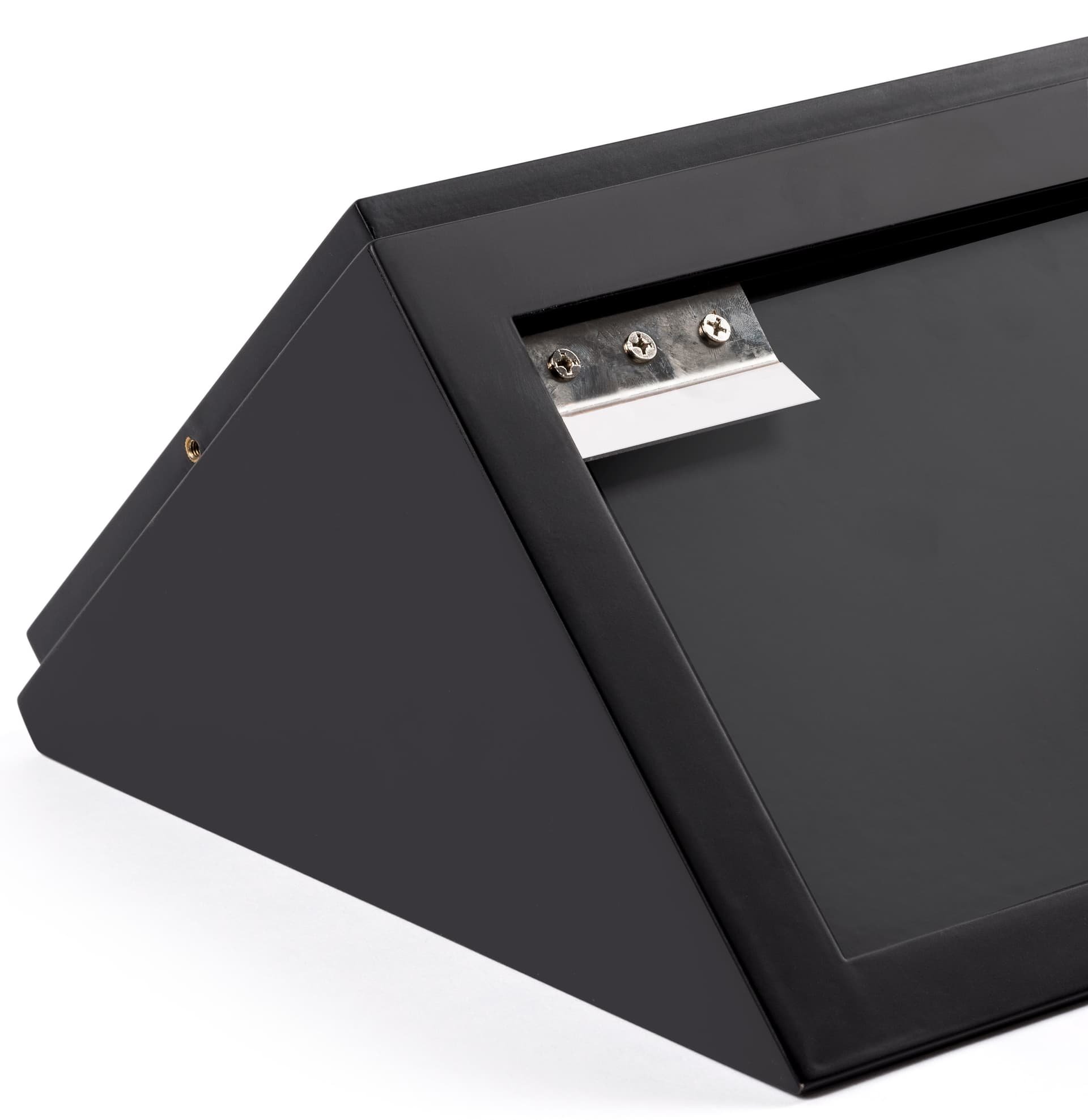 Wedge pedestal wall display case with recessed z-brackets