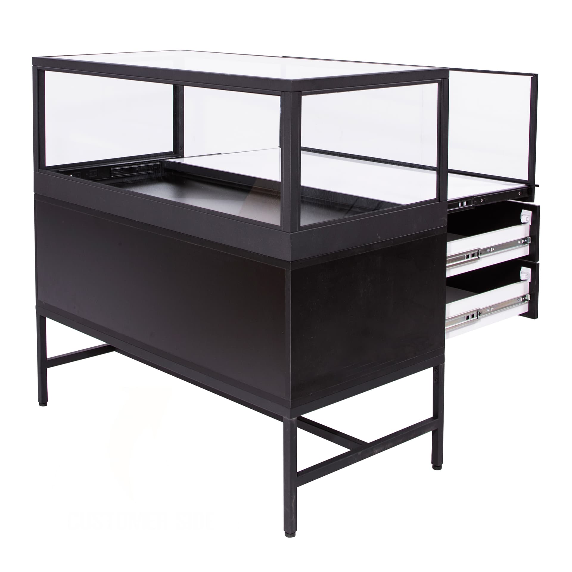 Glass showcase display cabinet with pull-out display  